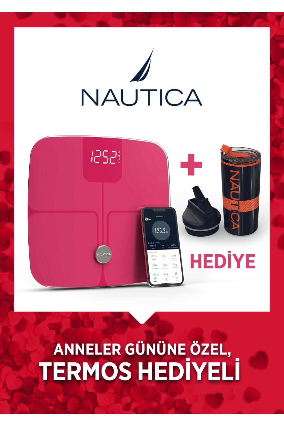 Nautica Vücut Analizli Smart Akıllı Bluetooth Tartı Baskül + Nautica 500 ml Termos Hediyeli