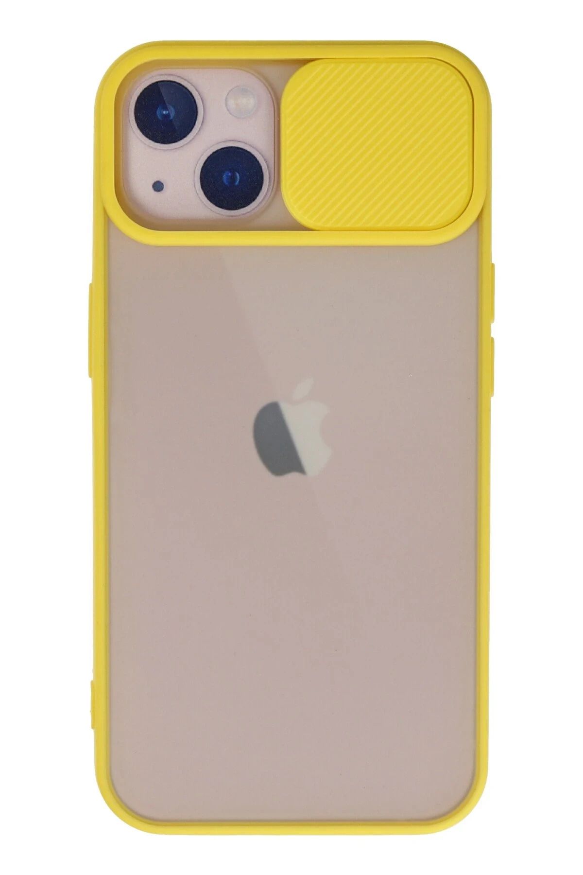 NewFace iPhone 13 Kılıf Palm Buzlu Kamera Sürgülü Silikon - Sarı JOJUA