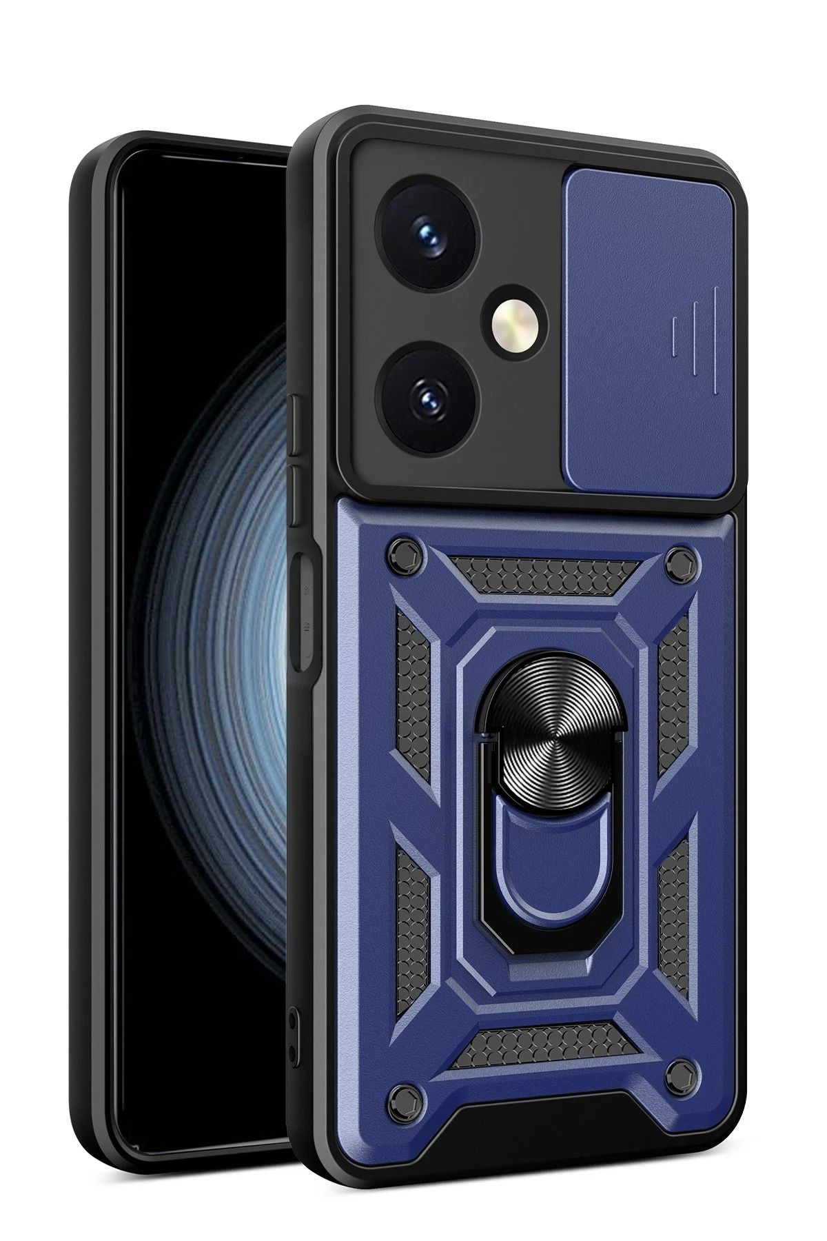 NewFace Vivo Y27 Kılıf Pars Lens Yüzüklü Silikon - Lacivert JOJUA