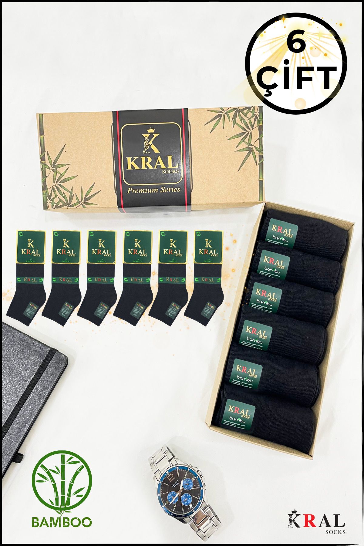 KRAL SOCKS Erkek Çorap 6 Çift Dikişsiz Yazlık Bambu Kısa Patik Set (HEDİYE KUTULU)