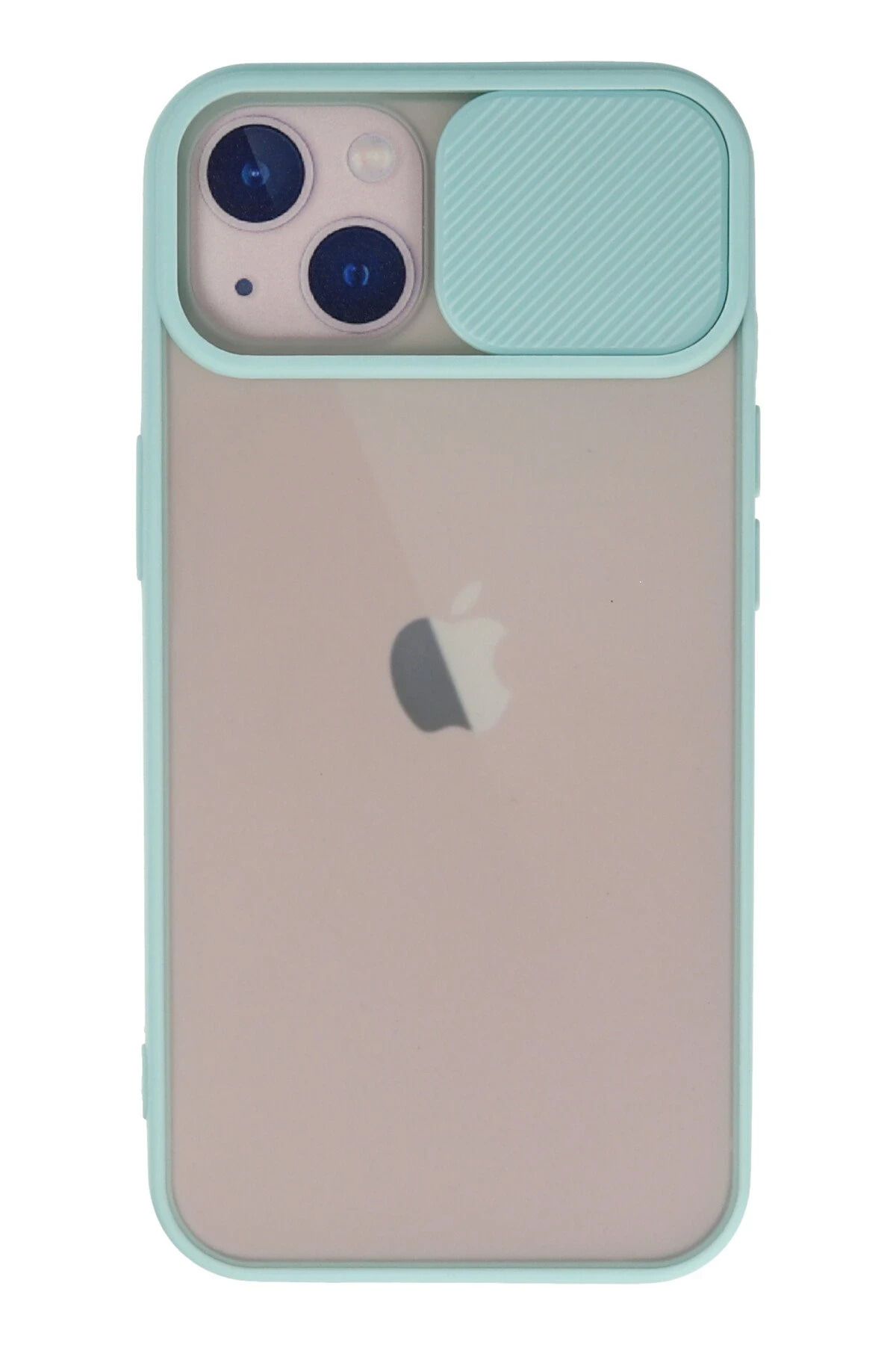 NewFace iPhone 13 Kılıf Palm Buzlu Kamera Sürgülü Silikon - Turkuaz JOJUA