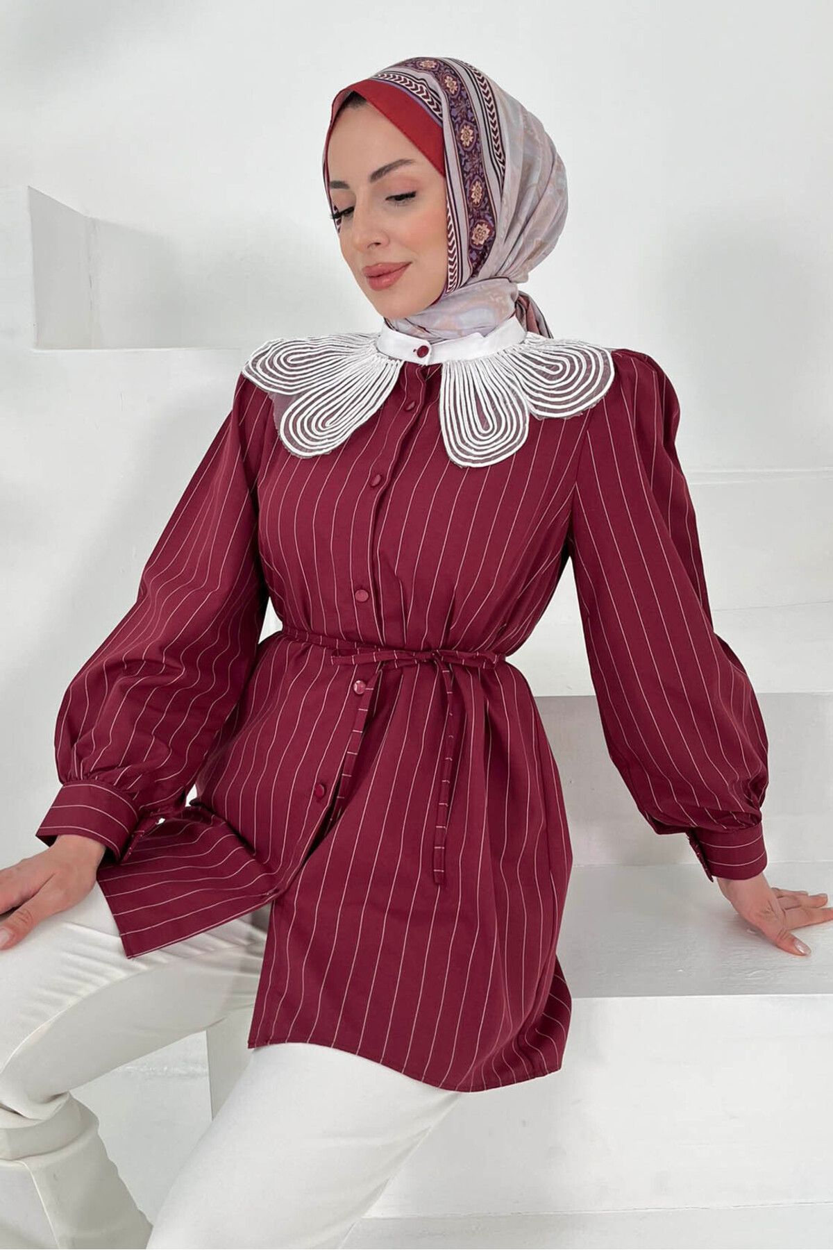 TOFİSA Çizgili Tunik Bordo - 27000