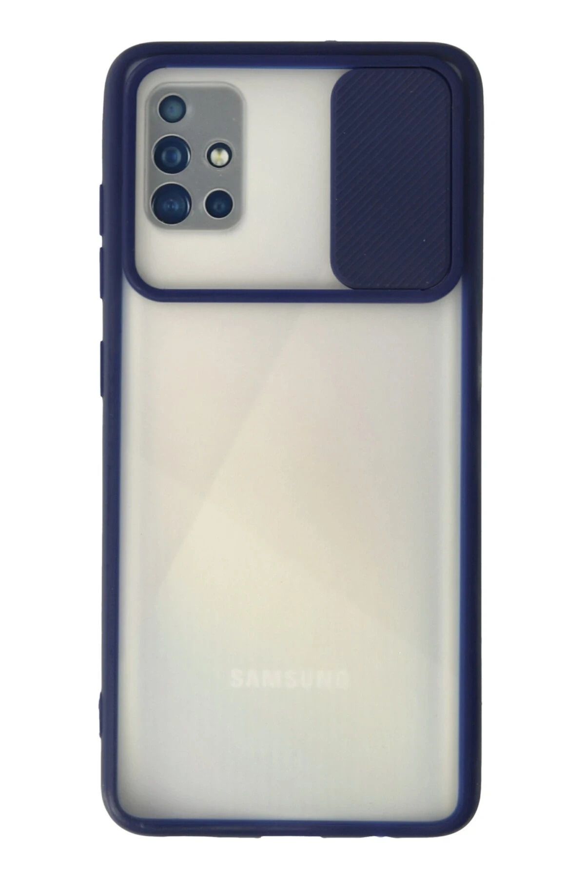NewFace Samsung Galaxy A71 Kılıf Palm Buzlu Kamera Sürgülü Silikon - Lacivert BSTMY
