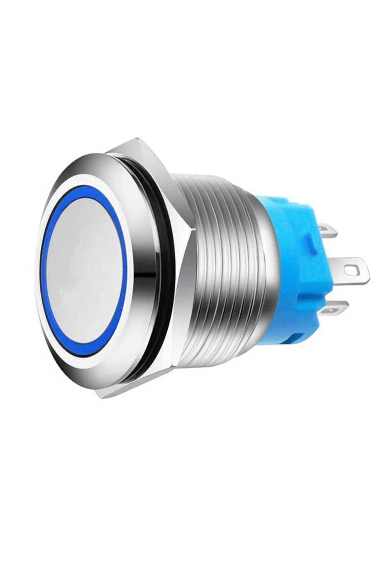 CLASSLIGHTS Buton Metalic, 220v, 22mm, Cu Reținere, Led Albastru, Ștecher Inclus, Electroaz - Mărime unică
