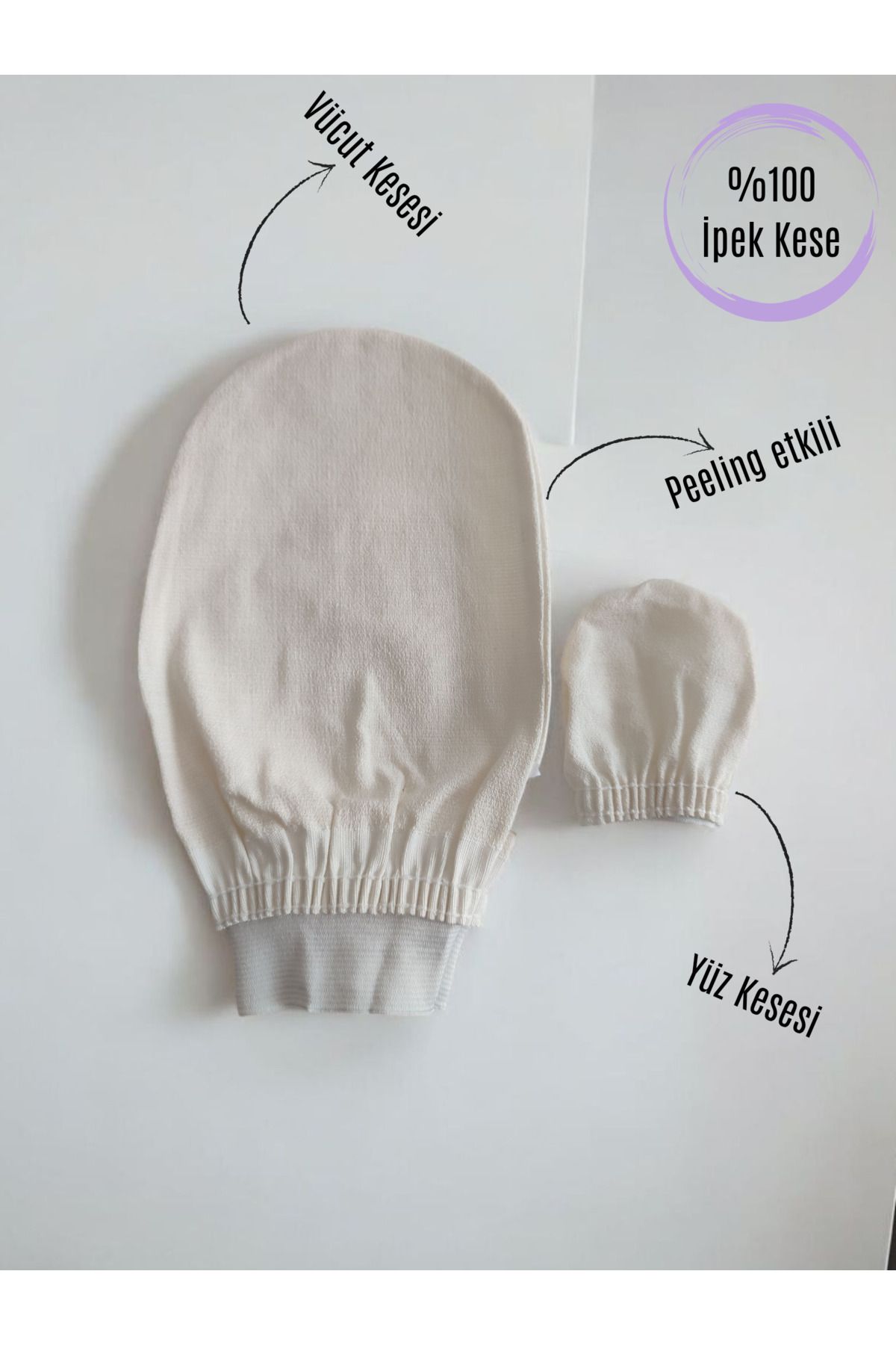 ERGÖK %100 İpek Kese Peeling Etkili Doğal İpek Eldiven Vücut Ve Yüz Banyo Kesesi , 2'li Set