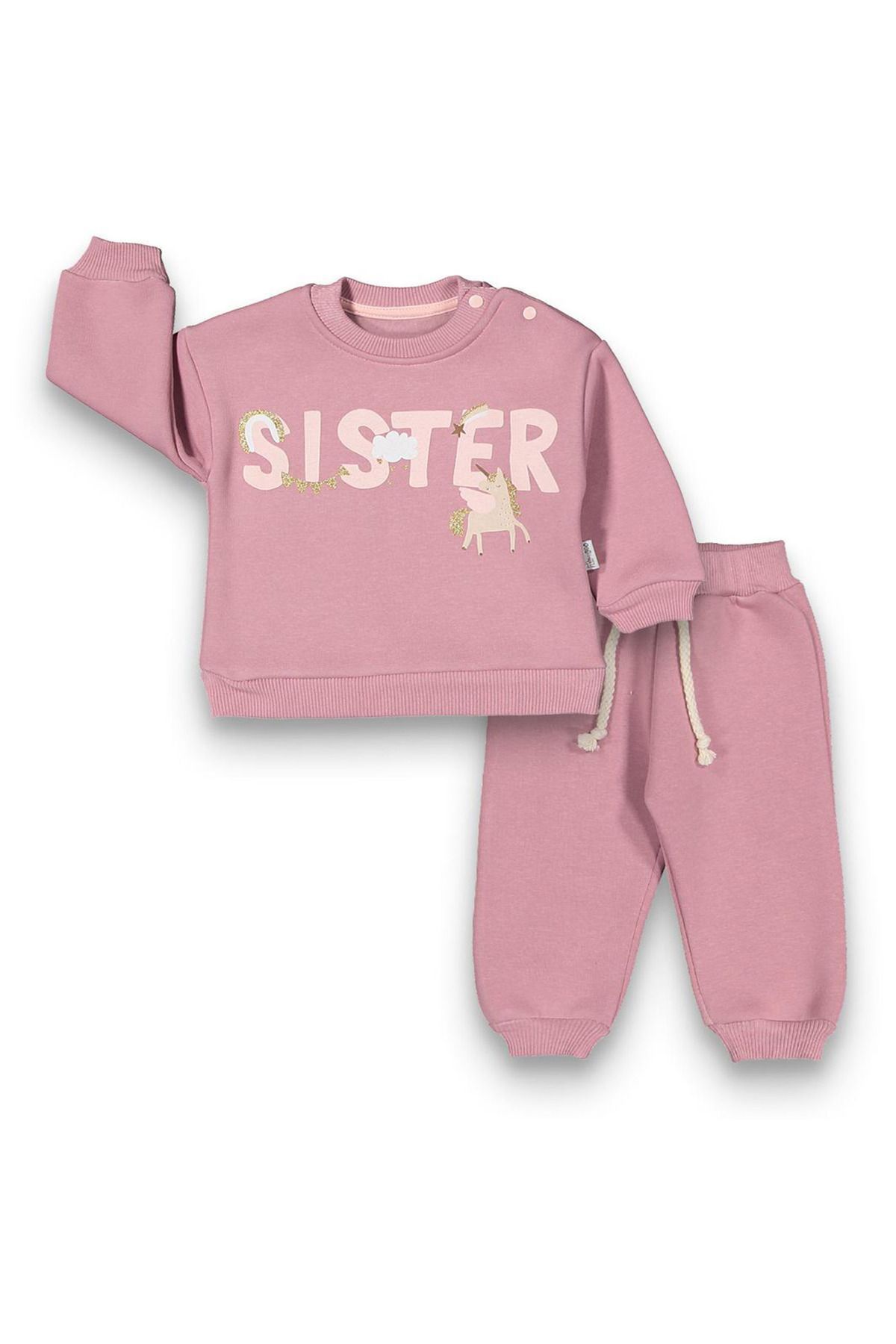 baby flamindo KIZ ÜÇ İPLİK SISTER BASKILI BEBEK TAKIM