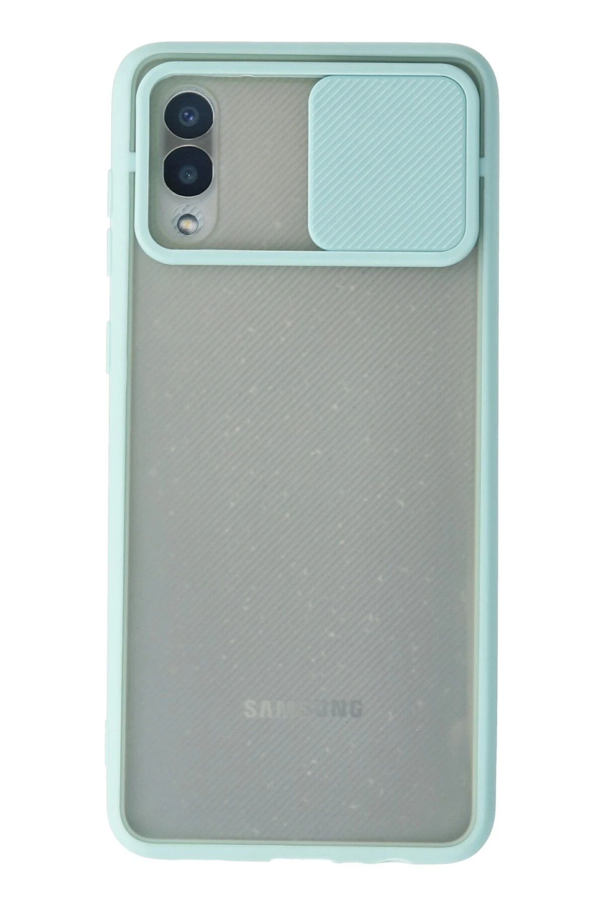 NewFace Samsung Galaxy A02 Kılıf Palm Buzlu Kamera Sürgülü Silikon - Turkuaz JOJUA