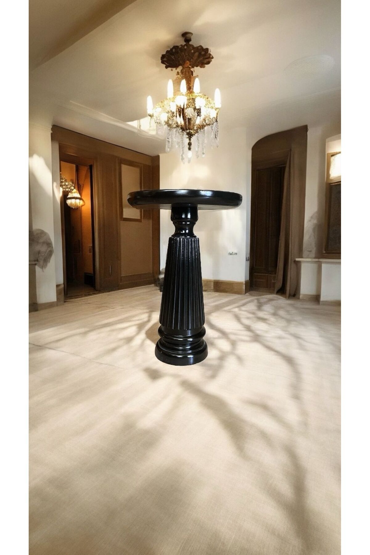 Simillo Home&Living Wooden Ahşap Tekli Mantar Yan Sehpa Modern Siyah Renk Fiskos