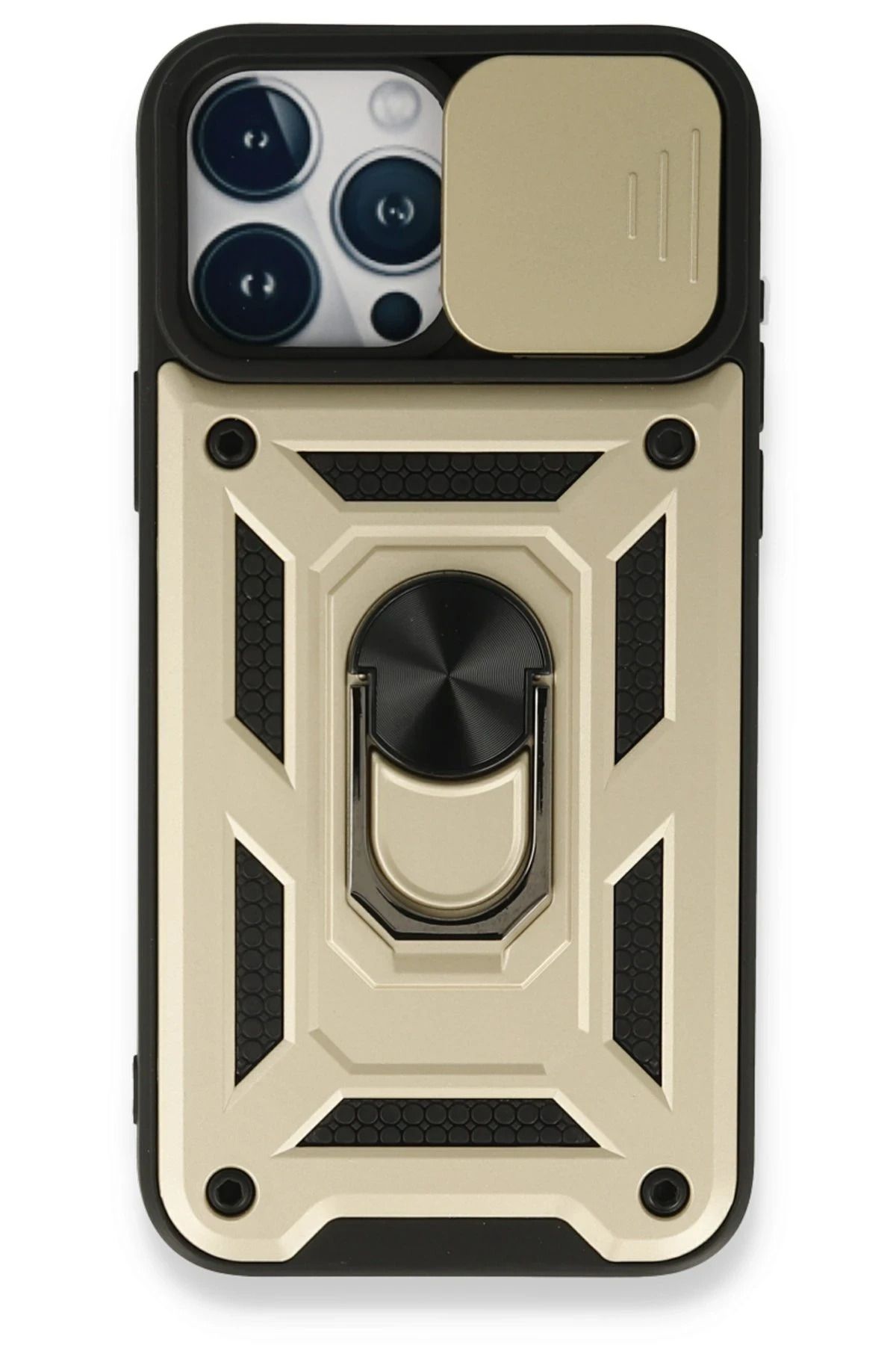 NewFace iPhone 15 Pro Kılıf Pars Lens Yüzüklü Silikon - Gold BSTMY