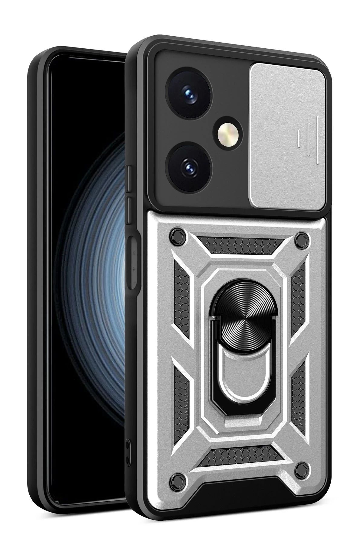 NewFace Vivo Y27 Kılıf Pars Lens Yüzüklü Silikon - Gümüş NRMSA