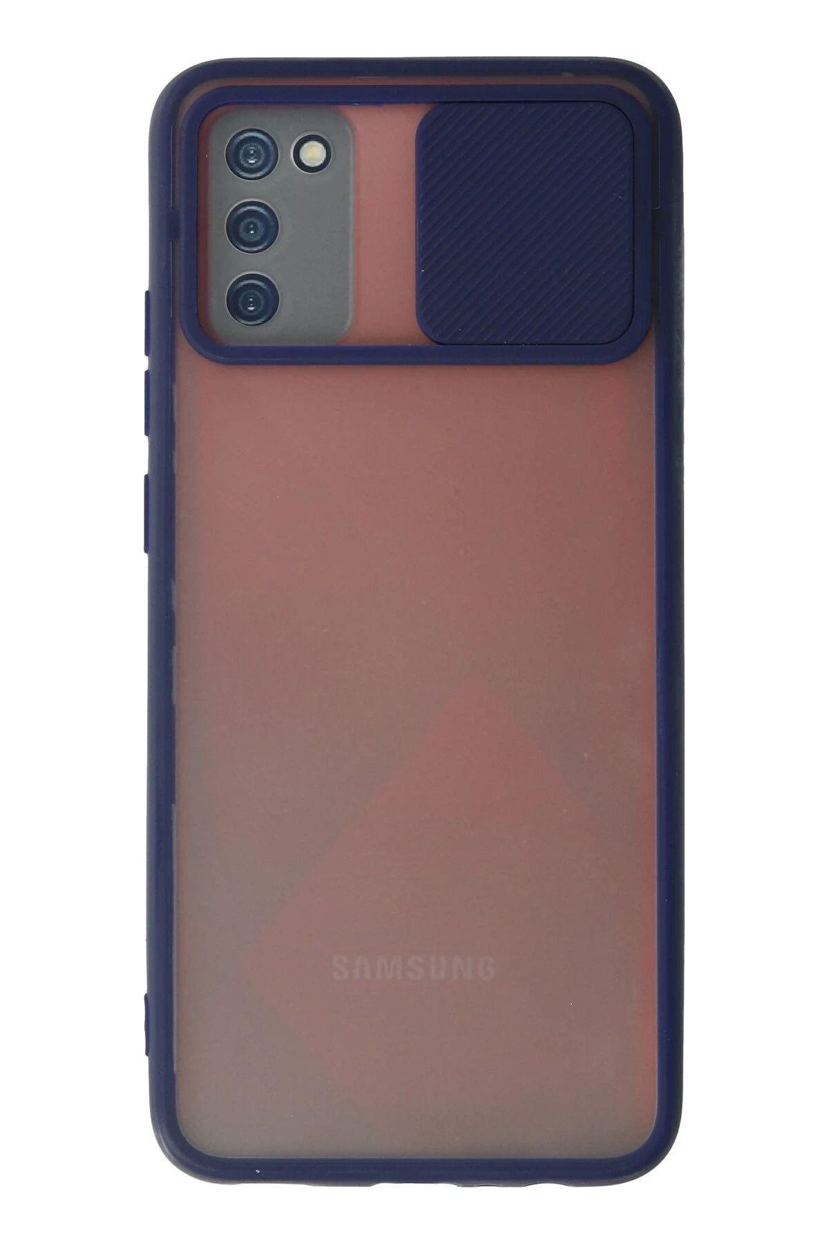 NewFace Samsung Galaxy A02S Kılıf Palm Buzlu Kamera Sürgülü Silikon - Lacivert LZWDR