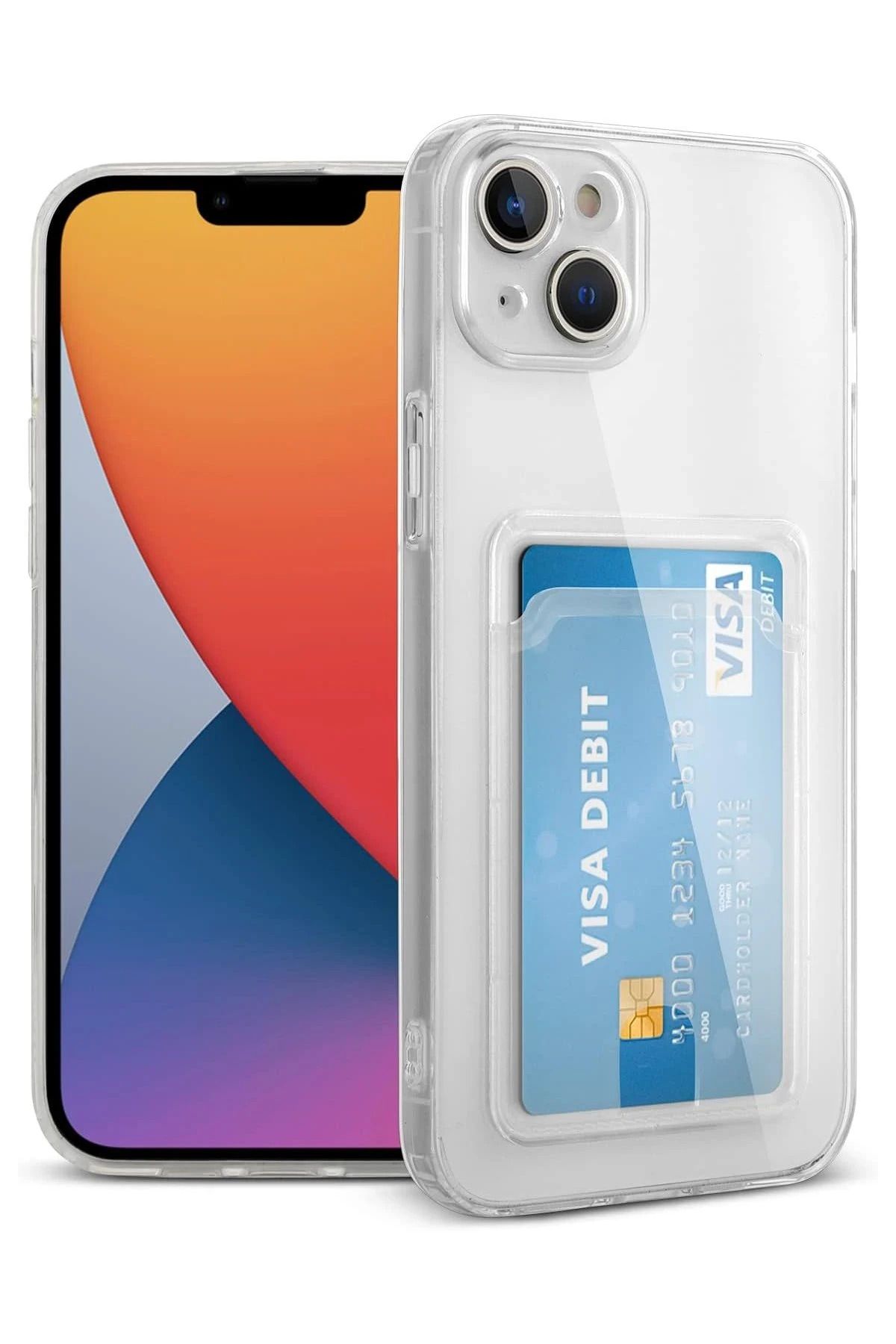NewFace iPhone 13 Kılıf Kart Şeffaf Silikon - Şeffaf JOJUA