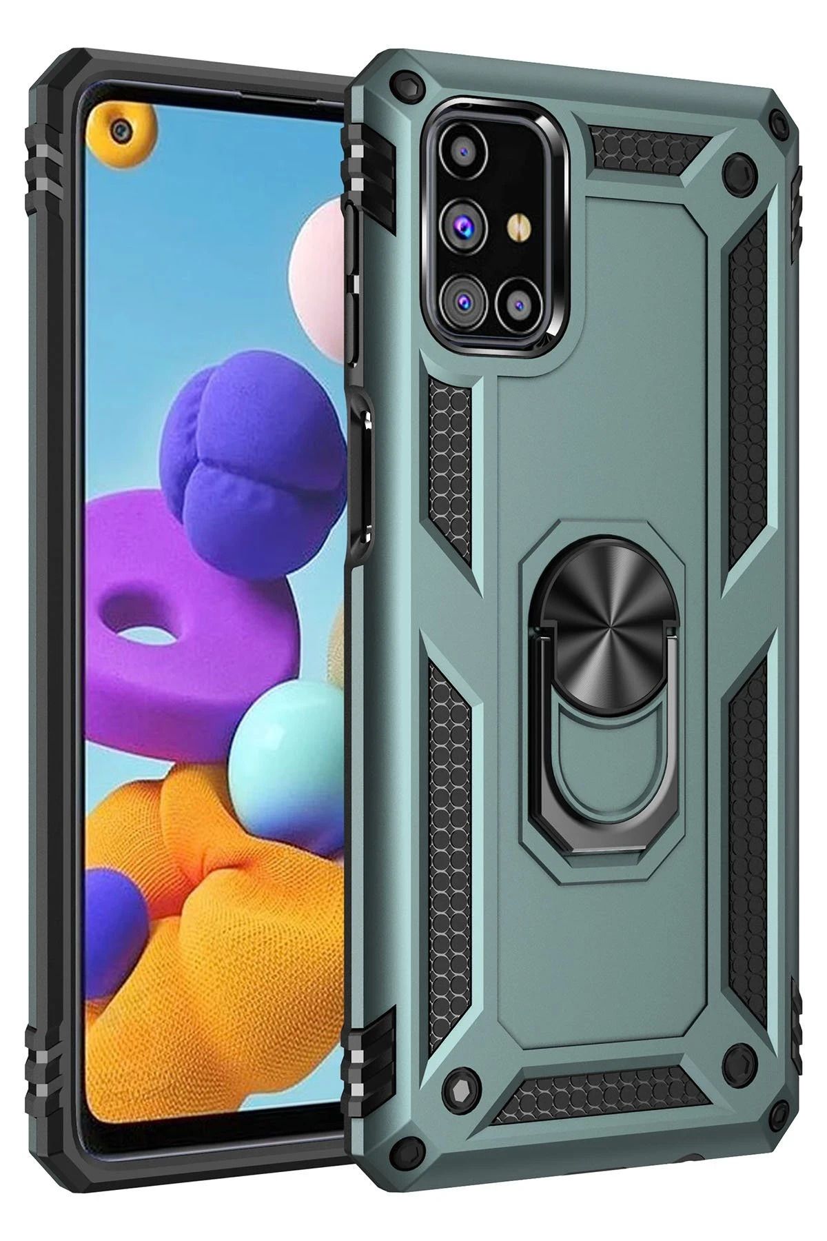NewFace Samsung Galaxy M31S Kılıf Sofya Yüzüklü Silikon Kapak - Yeşil INSLM