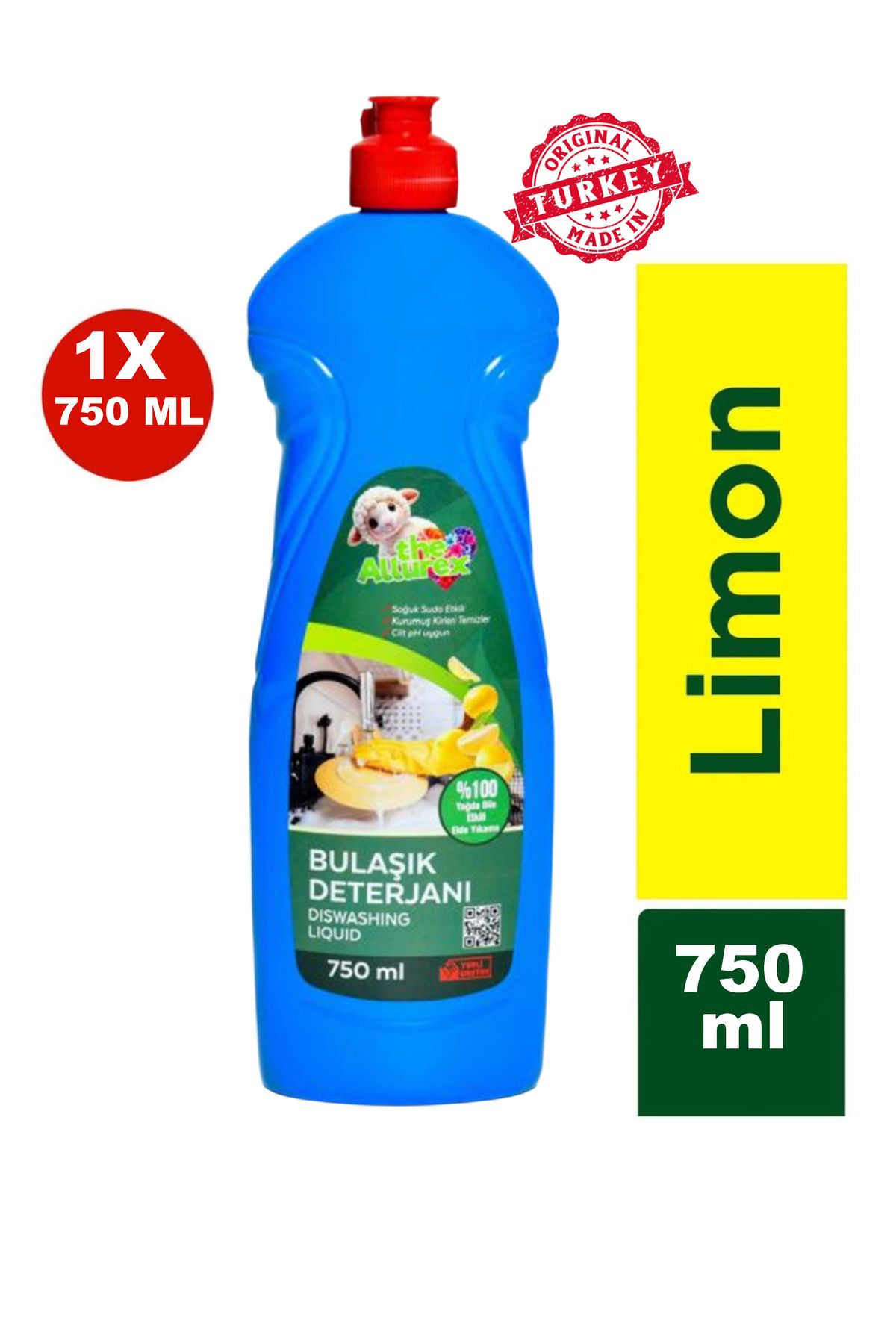 The Allurex Elde Bulaşık Deterjanı Üç Etkili Güç Limon 750ml - Yağ Çözücü Ve Ferah Limon Kokusu 1 Adet