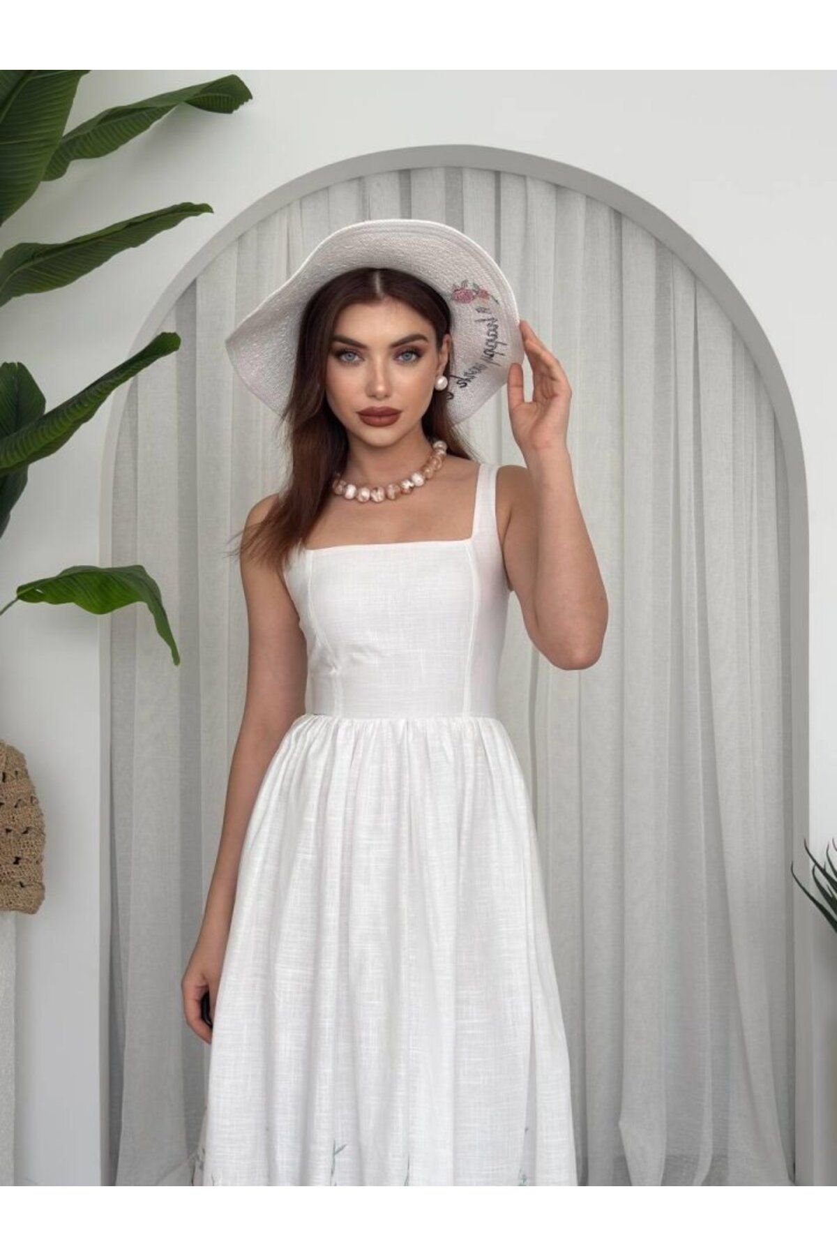 velmorafashion Mazi Çiçek Desenli Elbise