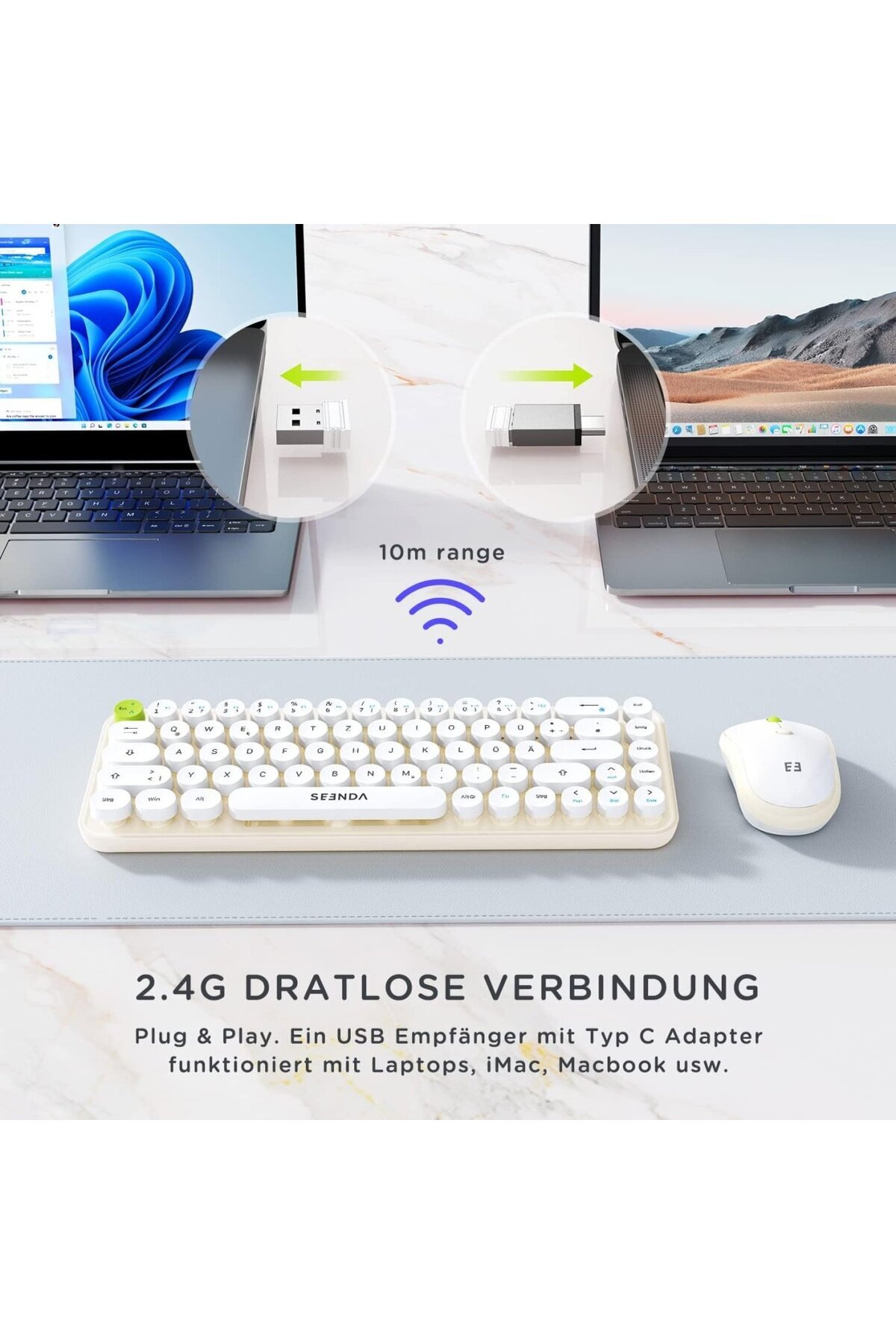 Seenda-Set tastatură și mouse wireless, plastic, alb/verde 3