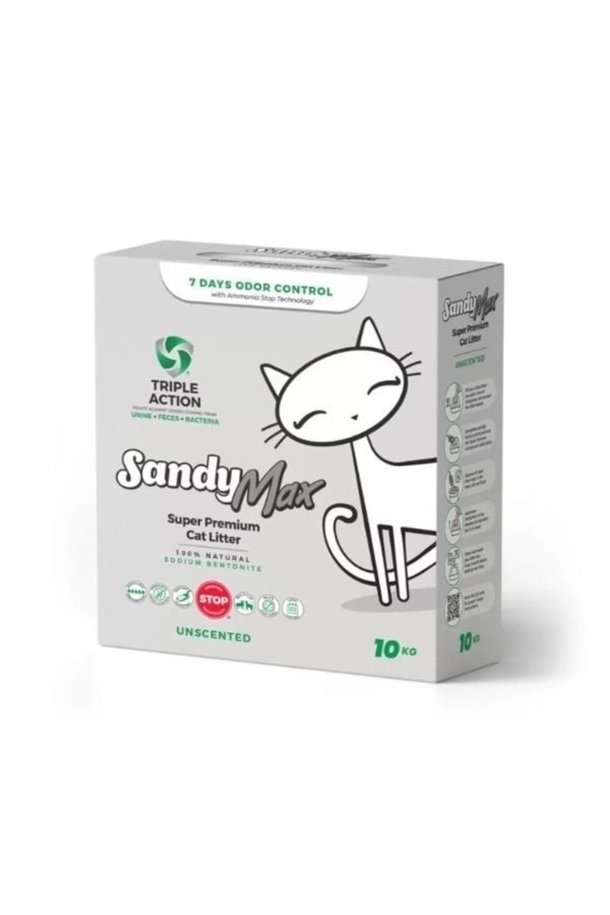 YNT İthalat Sandy Max Triple Action Tozsuz Topaklanan Bentonit Doğal Kedi Kumu 10 Kg