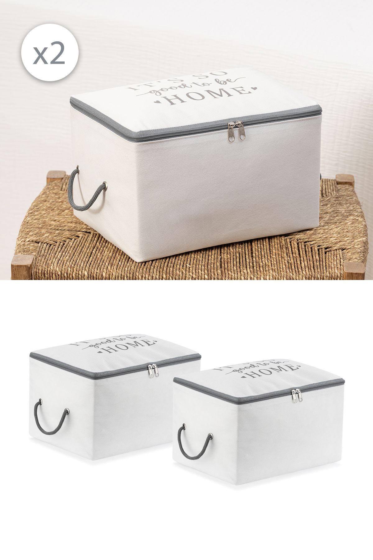 REKHOME-Set of 2 White Gray Printed Small Size under Base Socks Suitcase Organizer Dowry Bundle Organizer Hurç 1