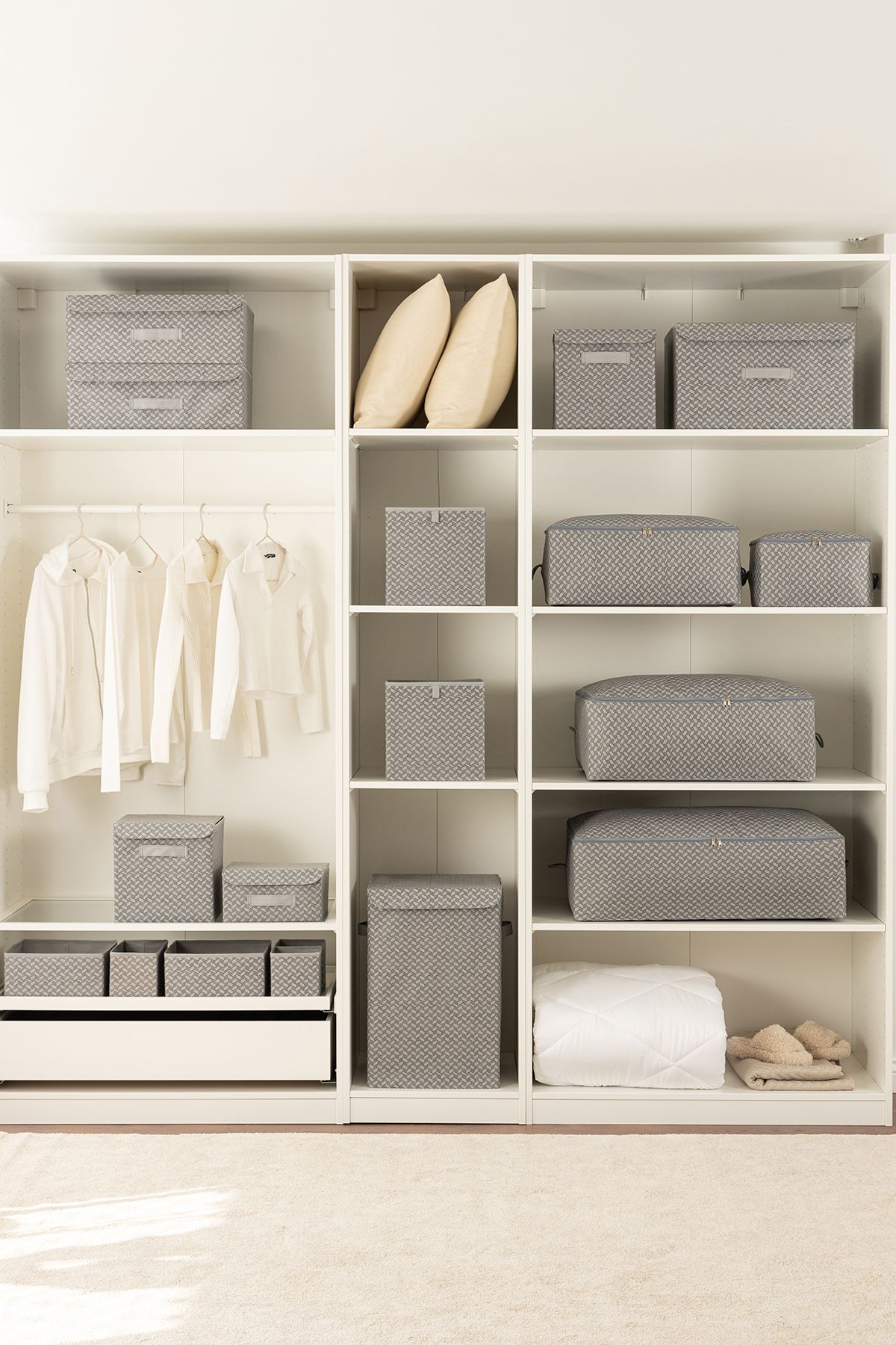 REKHOME-Set of 2 Herringbone Gray Small Size under Base Socks Suitcase Organizer Dowry Bundle Organizer Hurç 7