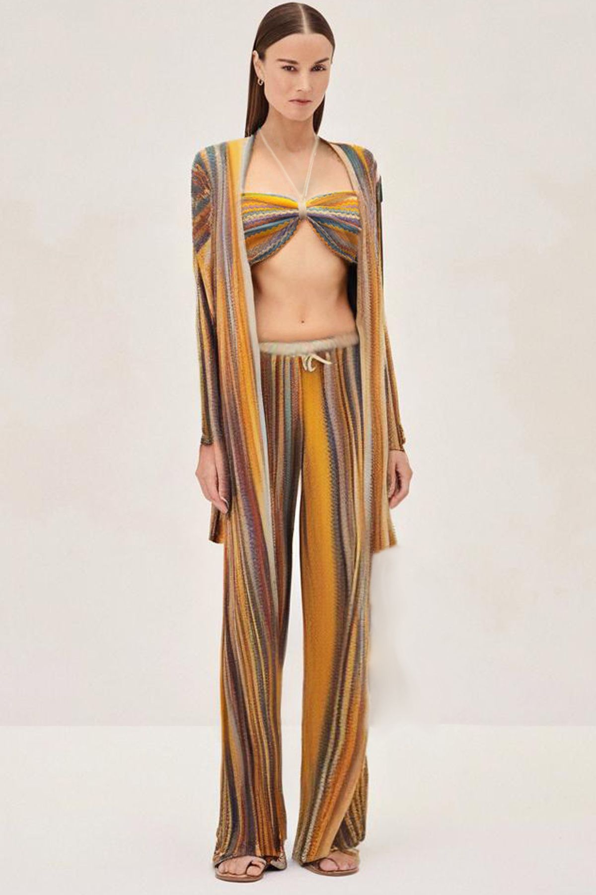 FASHION COCKTAIL 1970 Ler Diz Altı Dalga Desenli Önden Bağlamalı Likralı Esnek Plaj Sahil Bohem Tek Kimono Kaftan
