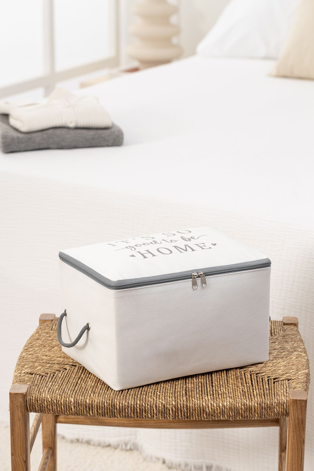 REKHOME-Set of 2 White Gray Printed Small Size under Base Socks Suitcase Organizer Dowry Bundle Organizer Hurç 3