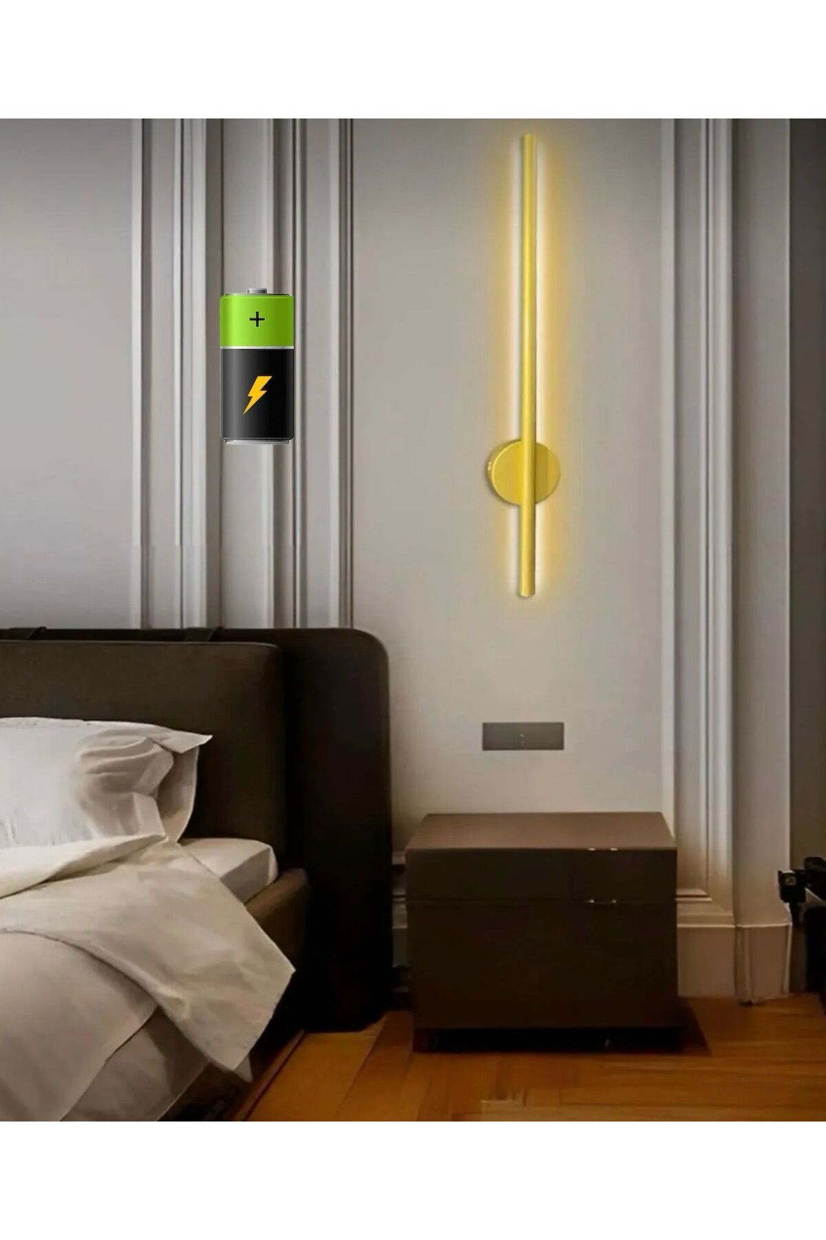 Betül Home Design Modern Dekoratif Pilli Luxury Tasarım Sarı Led Duvar Aplik 70 Cm