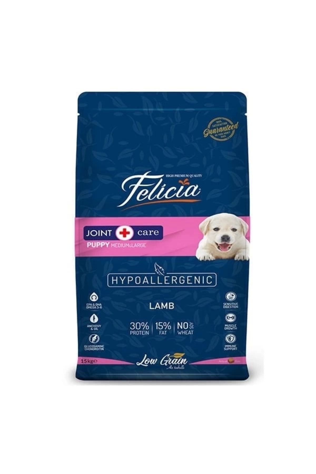 YNT İthalat Felicia Düşük Tahıllı Hipoalerjenik Kuzu Etli Orta ve Büyük Irk Yavru Köpek Maması 15 Kg