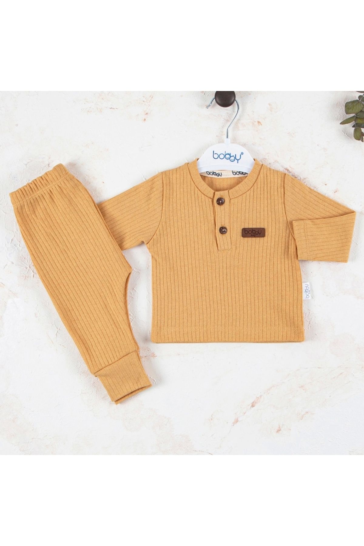 BYB MODA TASARIM 3-18 Ay Çizgili Kumaş 2'li Unisex Takımı Hardal