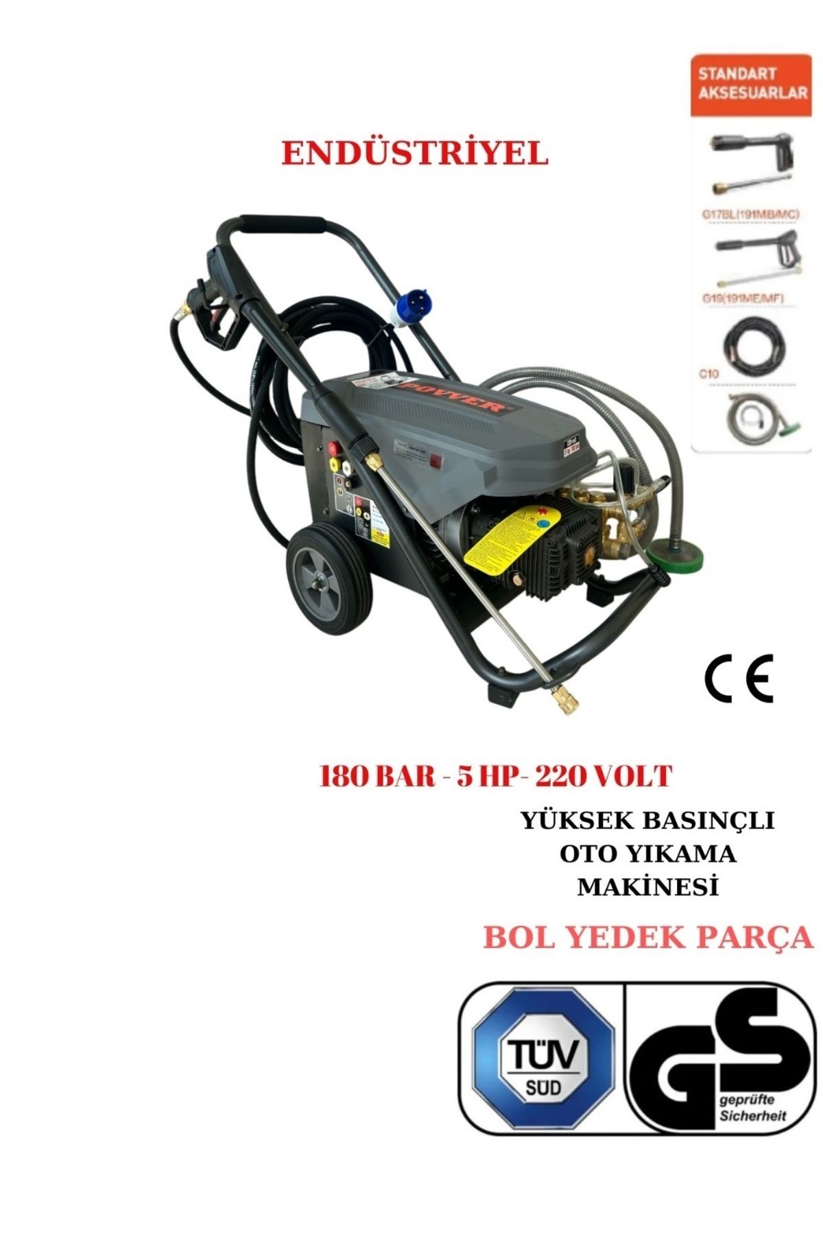 POWER Yüksek Basınçlı Endüstriyel Yıkama Makinası (3700 W-5HP-180 BAR)