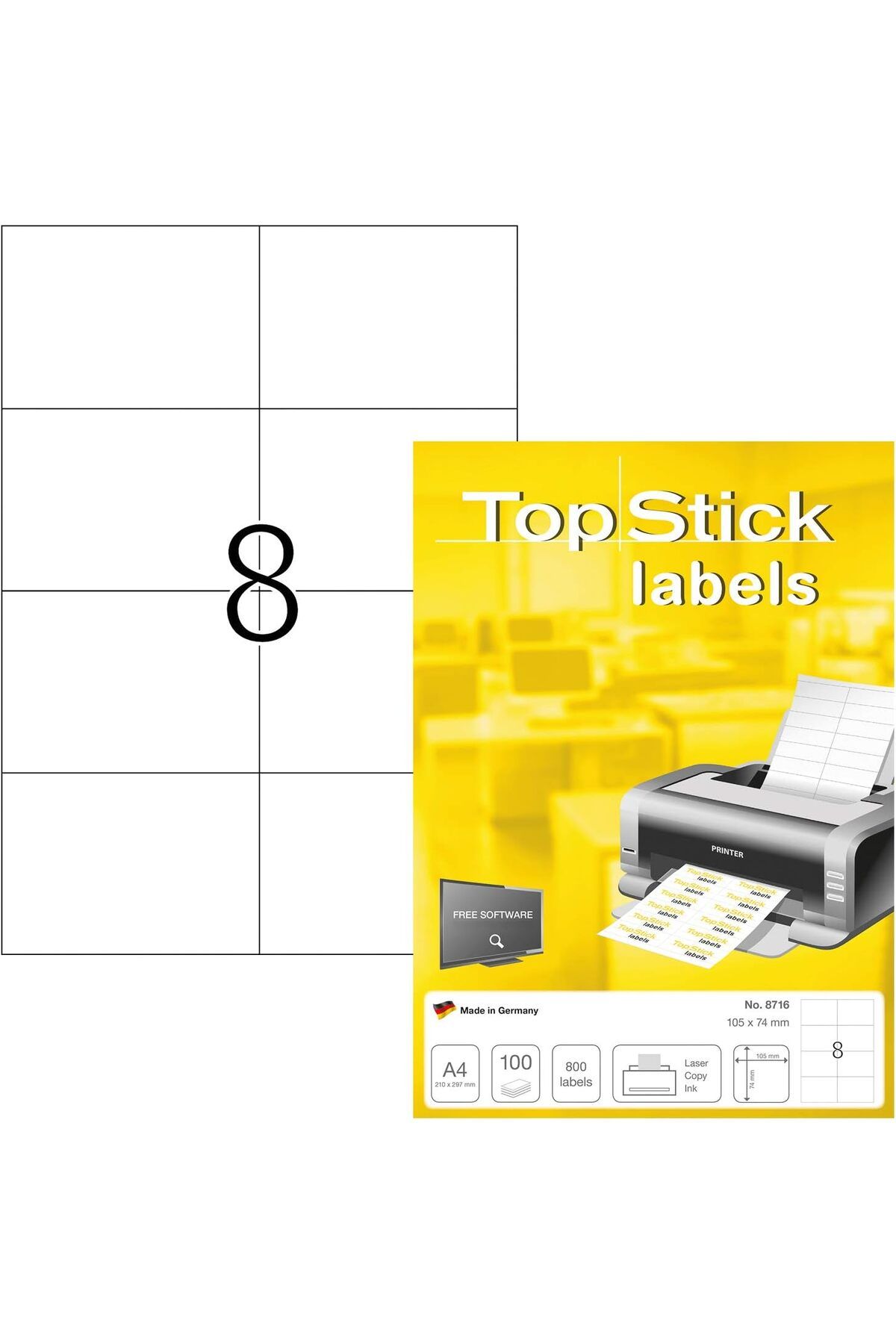 STOREMAX nffashopm 8716 Evrensel Etiketler DIN A4 105 x 74 mm, 100 Yaprak, Mat Kendinden Yapışkanlı, Kalı