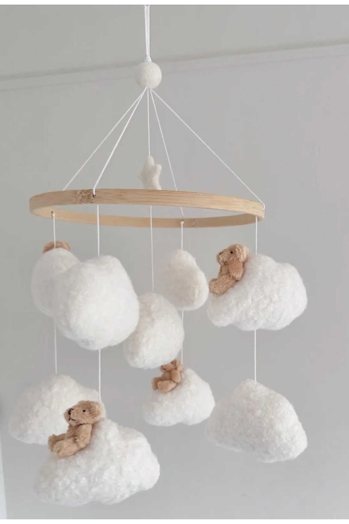 hobiimobiii Dönence (MÜZİKLİ) bebek beşik süsü keçe dönence teddy kumaş buklet bulut üzeri ayıcık fotoğrafı 3 (önizleme)