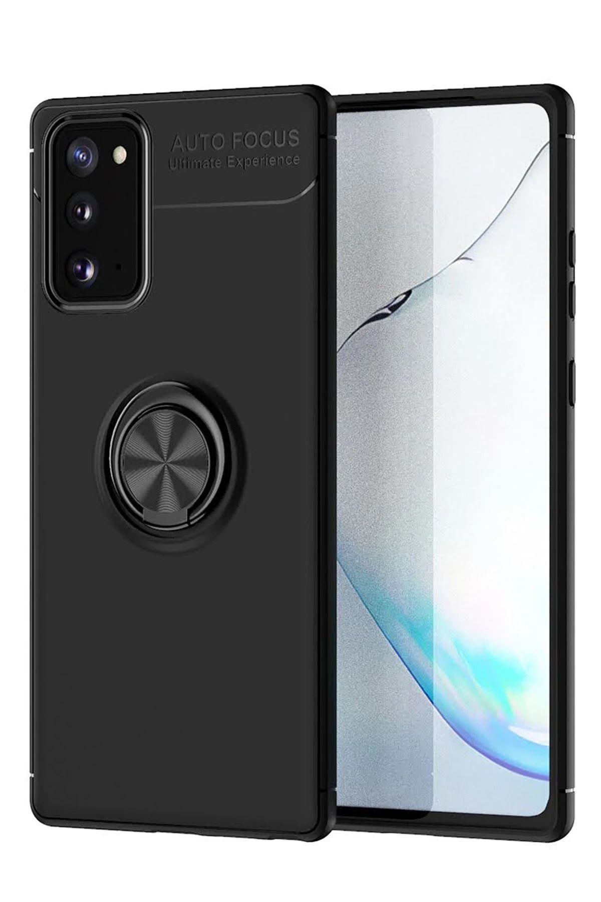 NewFace Samsung Galaxy Note 20 Kılıf Range Yüzüklü Silikon - Siyah INSLM