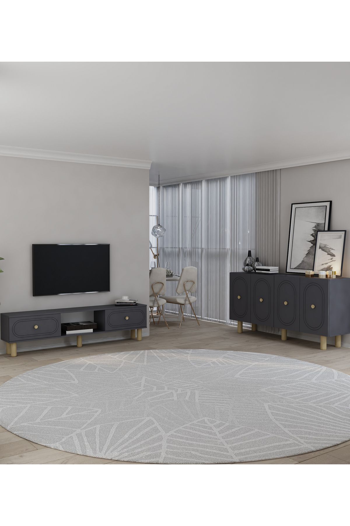 DemonteHome POLENDH BOHEM KONSOL (KB150), BOHEM TV SEHPASI 2 Lİ SALON TAKIMI ANTRASİT-ANTRASİT