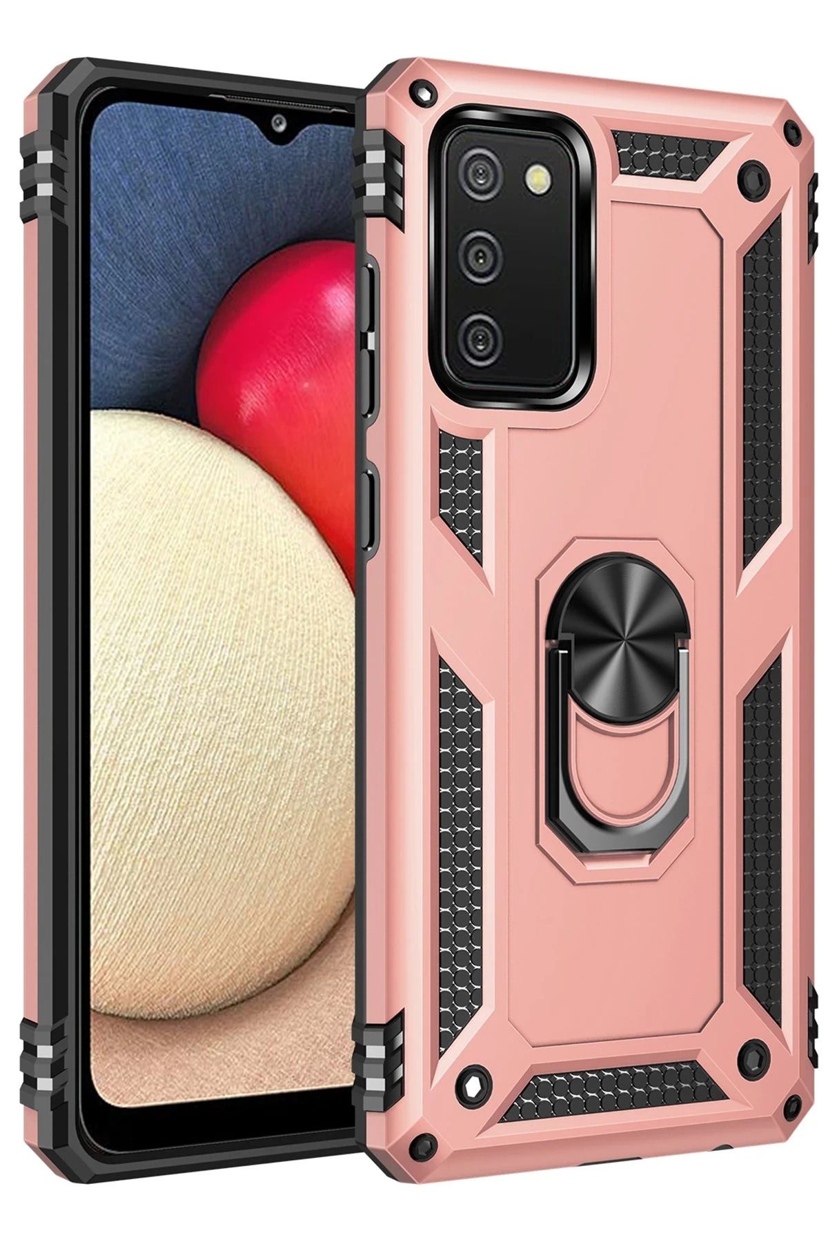 NewFace Samsung Galaxy A03S Kılıf Sofya Yüzüklü Silikon Kapak - Rose LZWDR