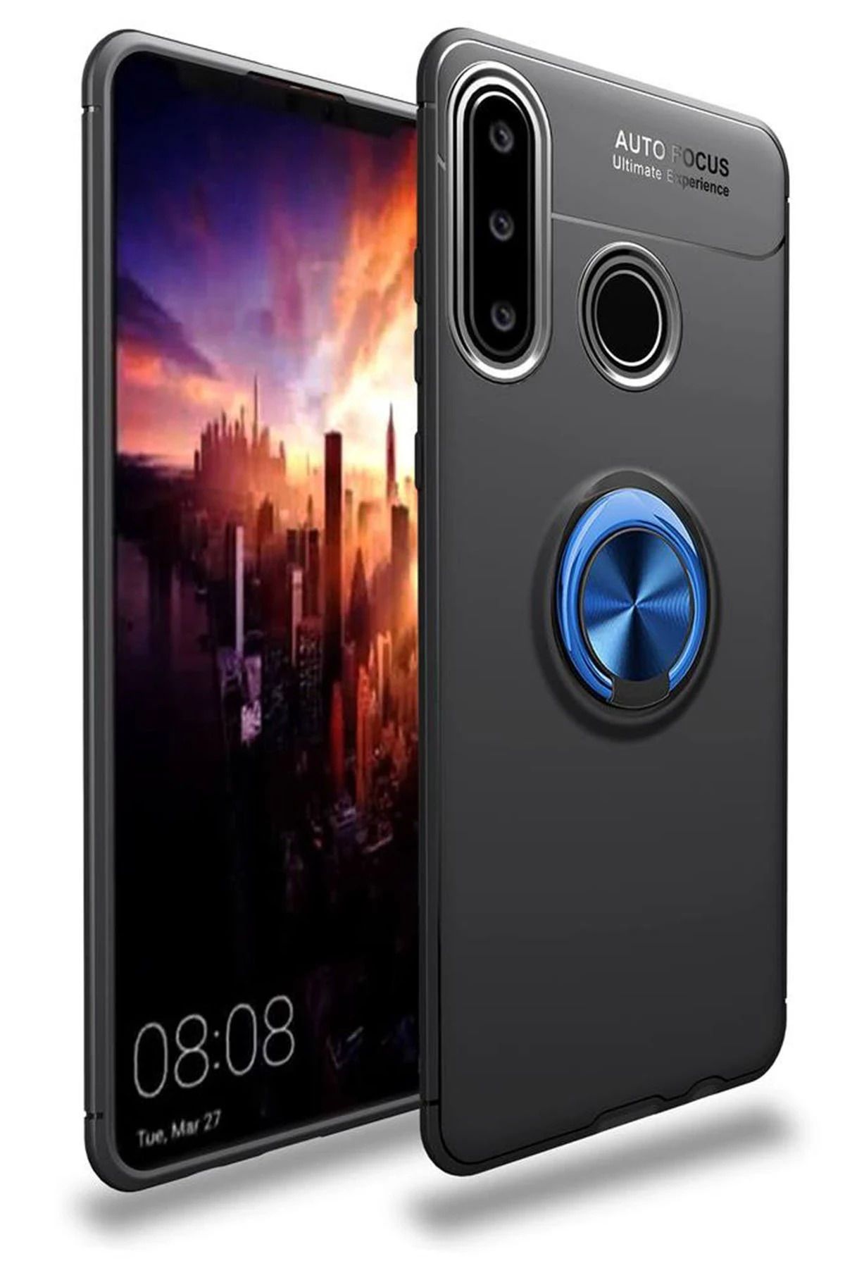 NewFace Huawei Y6P Kılıf Range Yüzüklü Silikon - Siyah-Mavi NRMSA