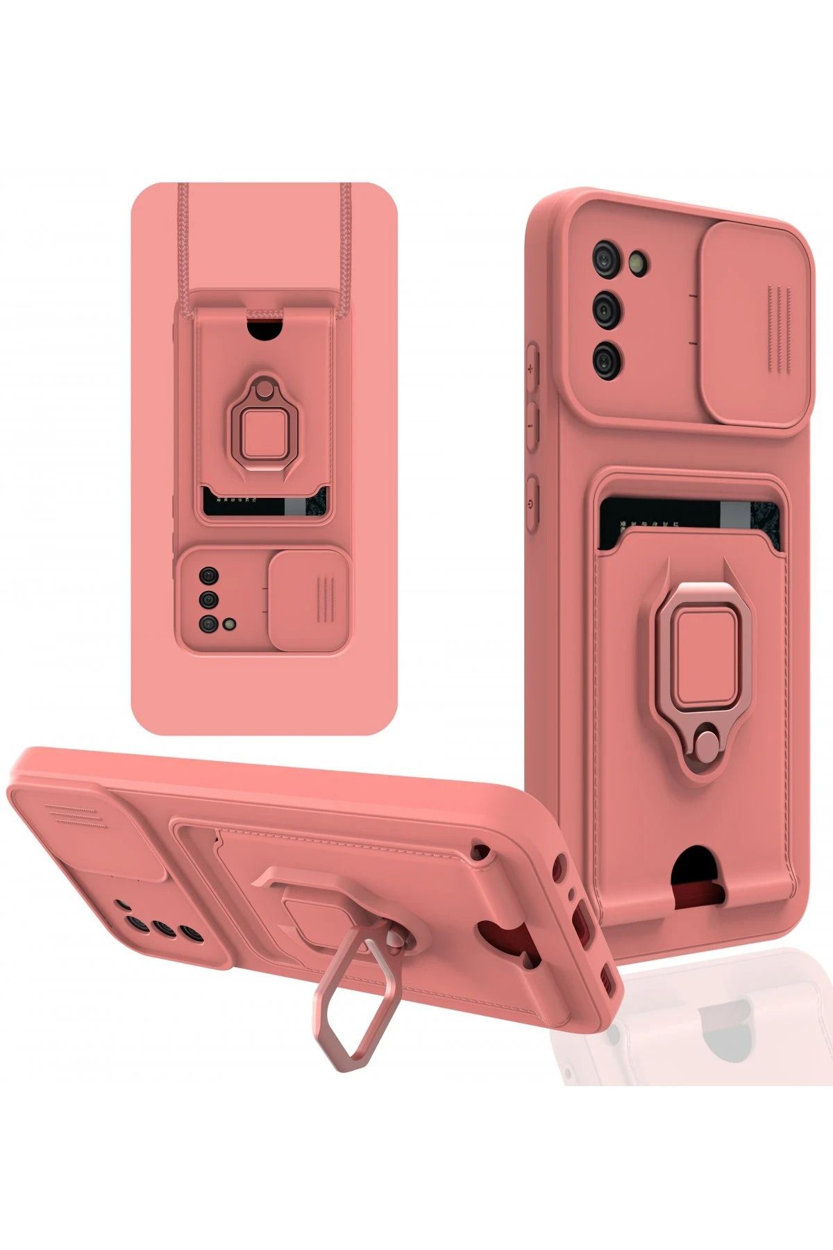 NewFace Samsung Galaxy A03S Kılıf Zuma Kartvizitli Yüzüklü Silikon - Pembe LZWDR