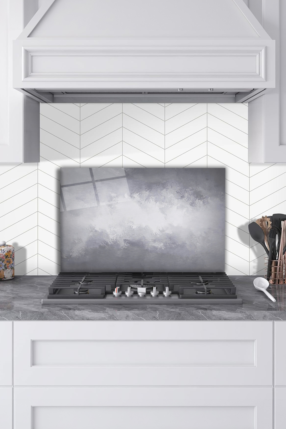 Rosyvien-White Gray Smoked Glass Stove Back Protector, Kitchen Built-In and Countertop Protection, Tempered and Rodage 1