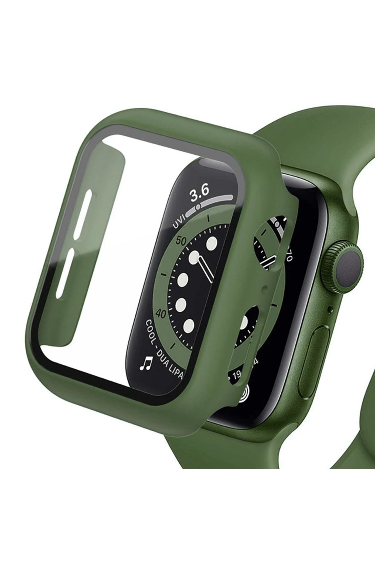 NewFace Apple Watch 38mm Camlı Kasa Ekran Koruyucu - Koyu Yeşil LZWDR