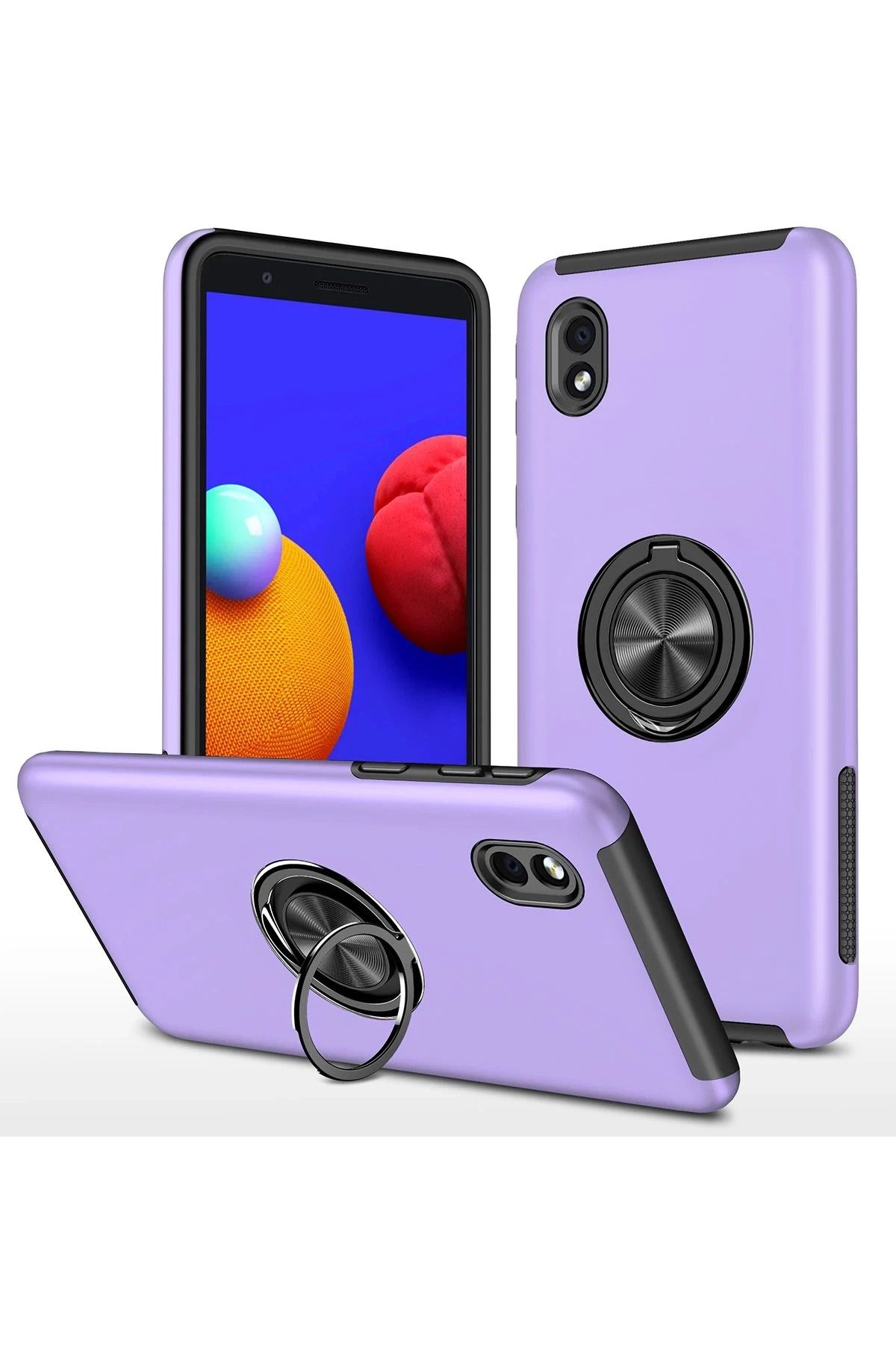NewFace Samsung Galaxy A01 Core Kılıf Elit Yüzüklü Kapak - Mor BSTMY