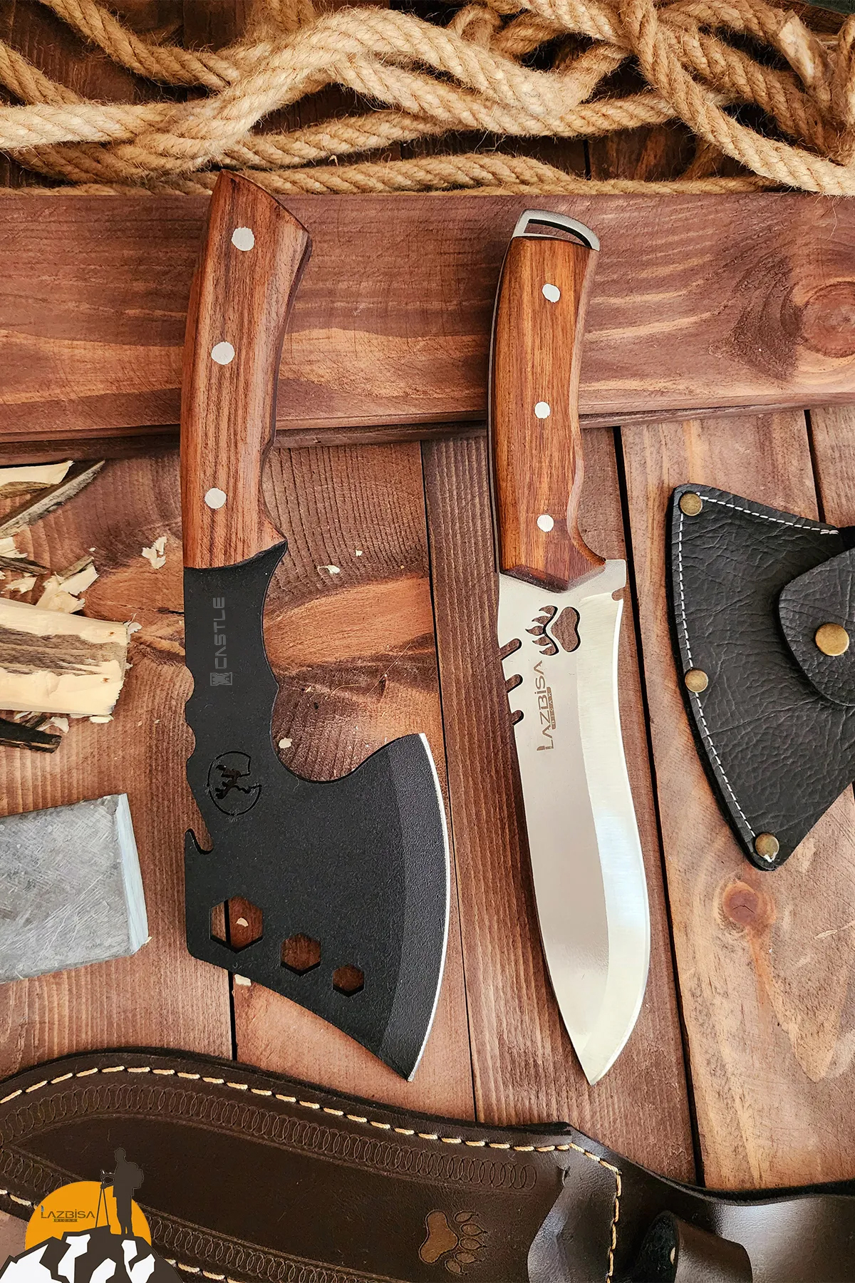 2Li Outdoor Axe Knife Set Camp Axe Knife Chef Knife Pruning Axe Lzout1