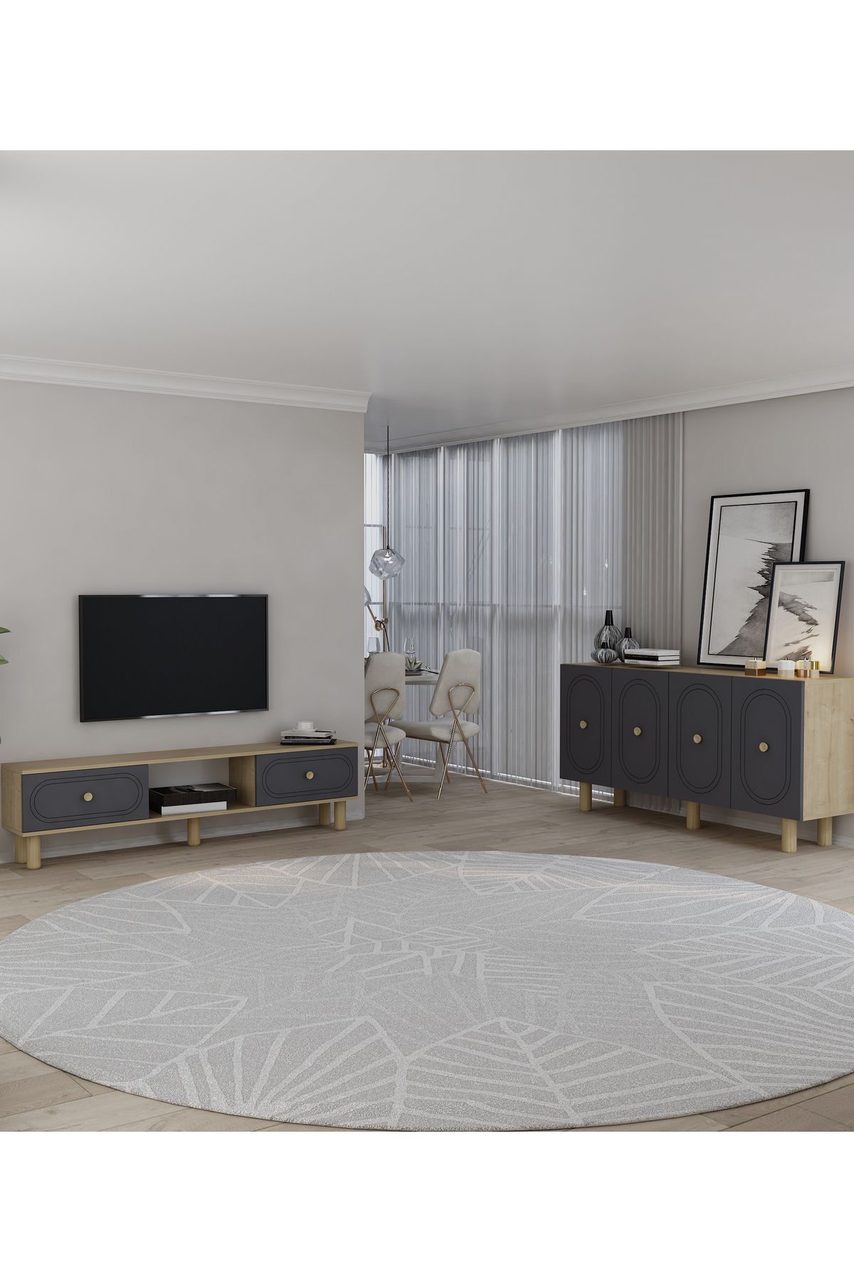 DemonteHome POLENDH BOHEM KONSOL (KB150), BOHEM TV SEHPASI 2 Lİ SALON TAKIMI SAFİRMEŞE-ANTRASİT