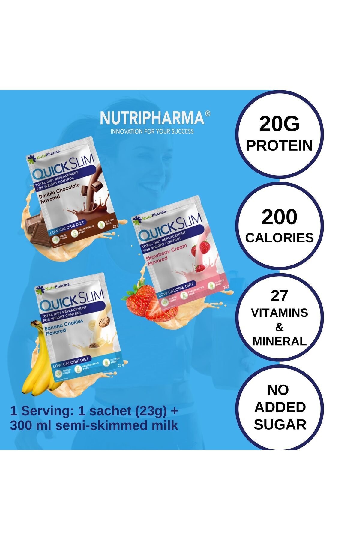 NUTRIPHARMA QUICK SLIM-High Protein Shake - 120 Sachets - Shaker Gift - Meal Powder 8
