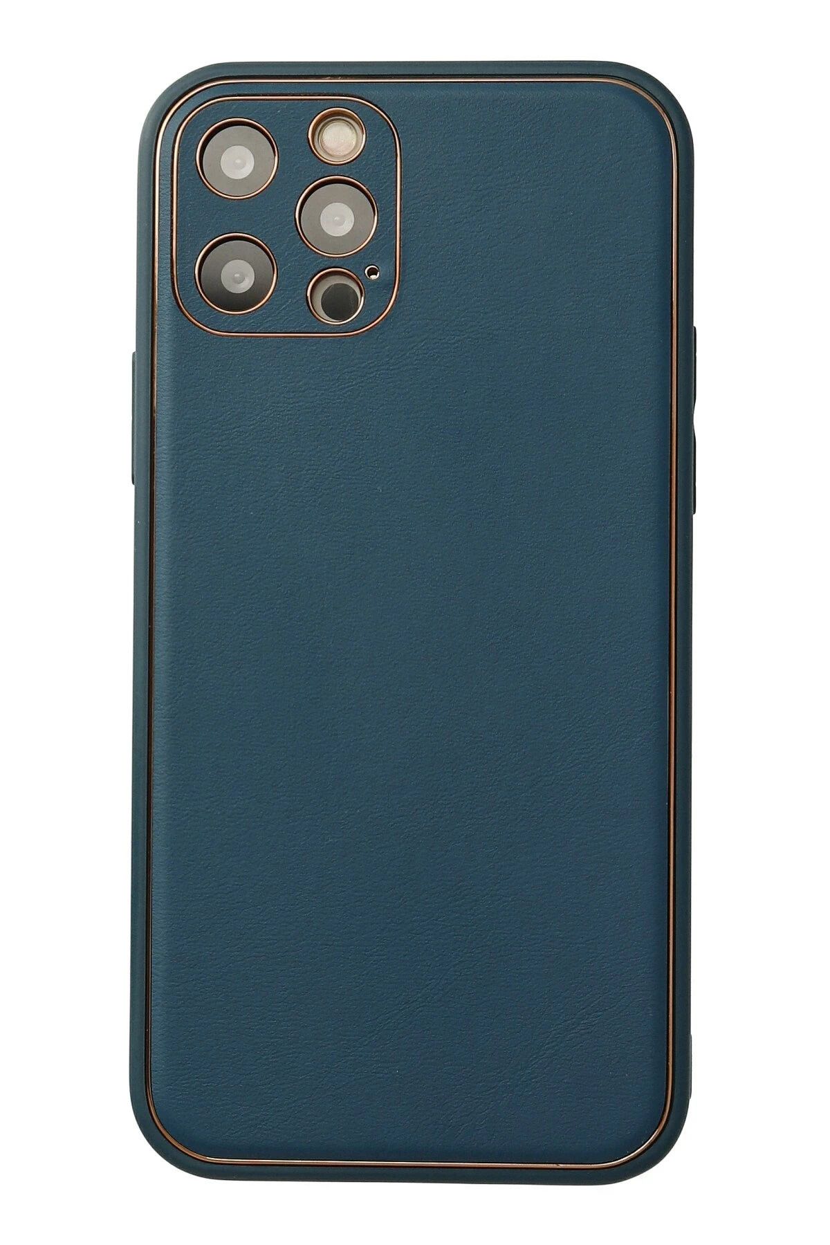 NewFace iPhone 12 Pro Max Kılıf Coco Deri Silikon Kapak - Mavi JOJUA