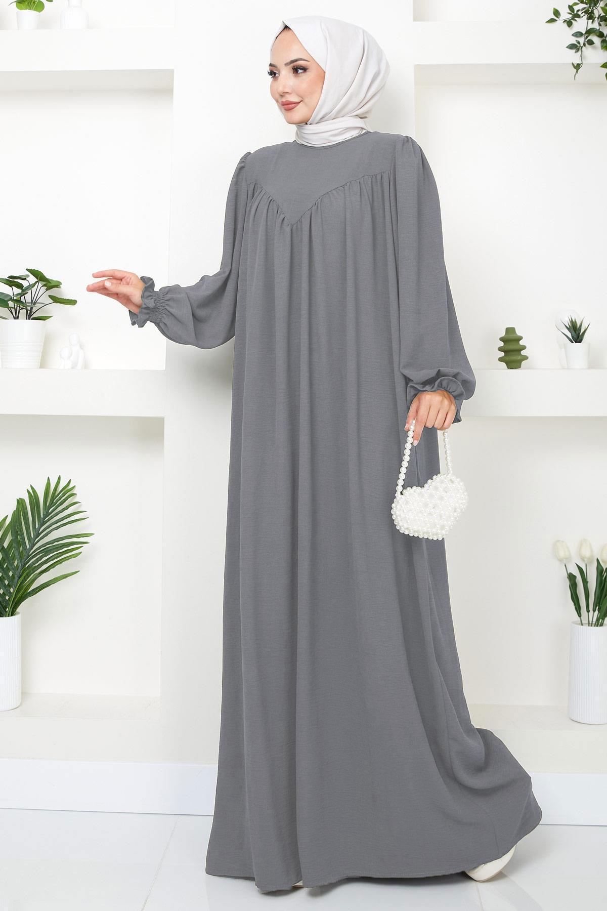 hafsamina-Gathered Robe Dress Gray Hm2501 2