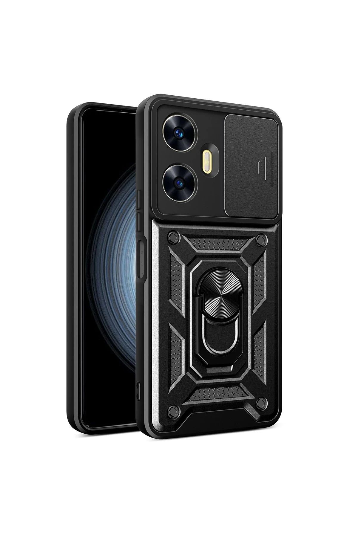 NewFace Realme C55 Kılıf Pars Lens Yüzüklü Silikon - Siyah YNSMR