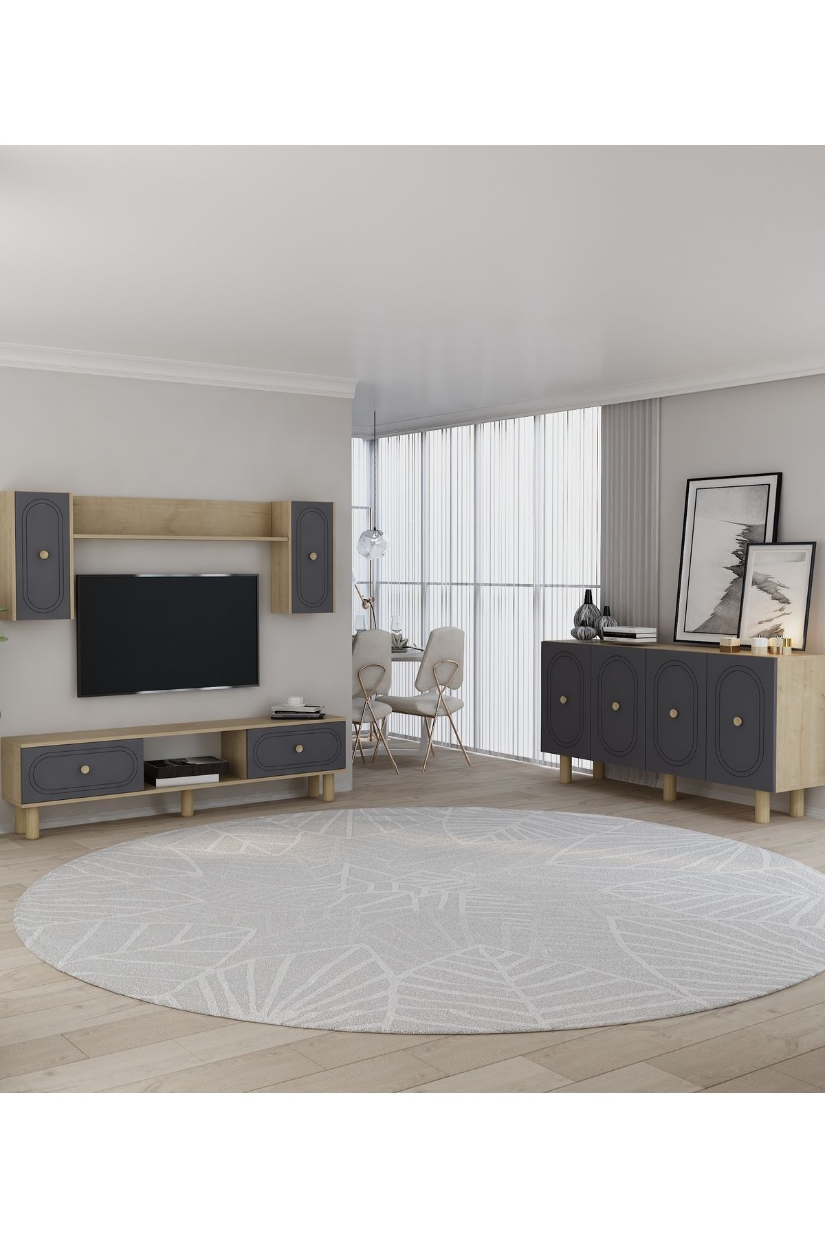DemonteHome POLENDH BOHEM KONSOL (KB150), BOHEM TV SEHPASI 2 Lİ SALON TAKIMI SAFİRMEŞE-ANTRASİT