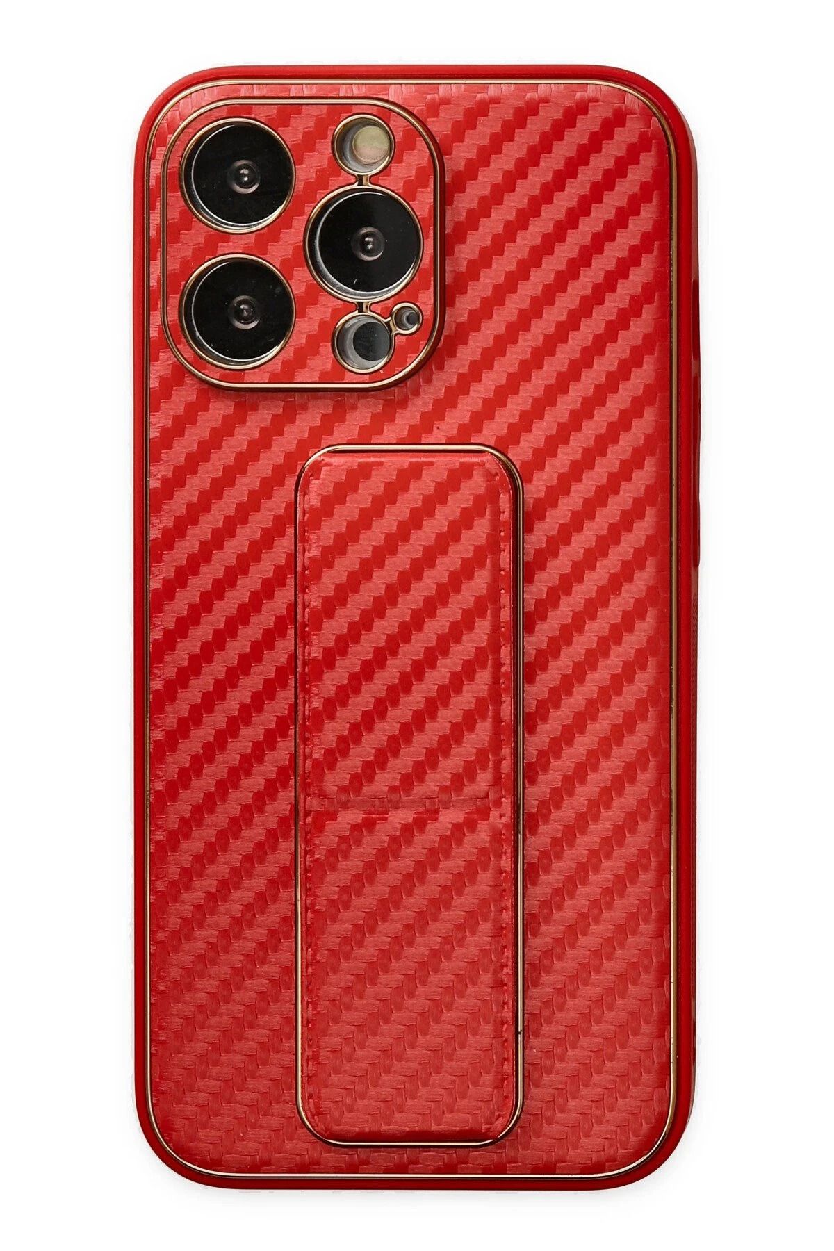 NewFace iPhone 13 Pro Kılıf Coco Karbon Standlı Kapak - Kırmızı FERRG