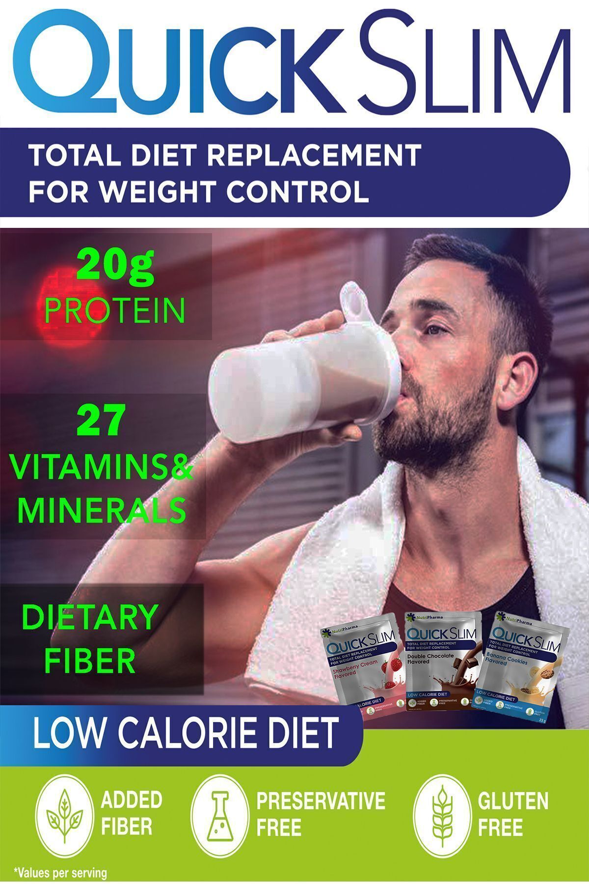 NUTRIPHARMA QUICK SLIM-High Protein Shake - 120 Sachets - Shaker Gift - Meal Powder 5