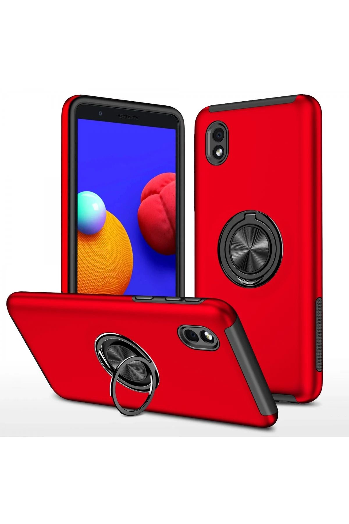 NewFace Samsung Galaxy A01 Core Kılıf Elit Yüzüklü Kapak - Kırmızı BSTMY