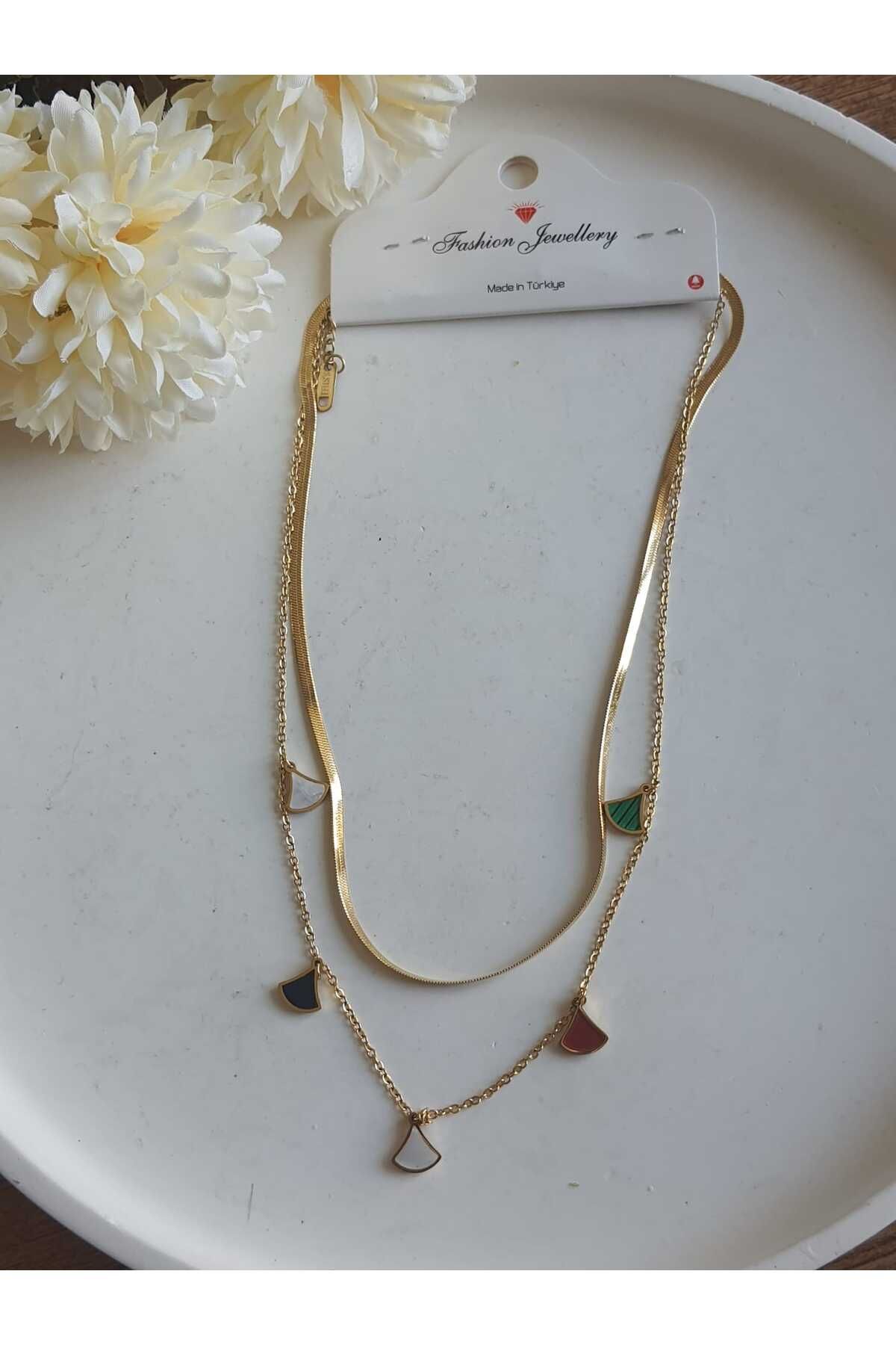 özlemmmoda ÇELİK KOLYE 2li boncuk detaylı